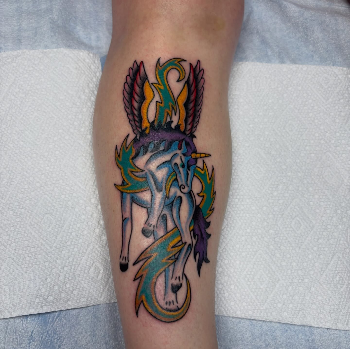 Unicorn new school tattoo on the forearm by ❁ Tat2friend ❁