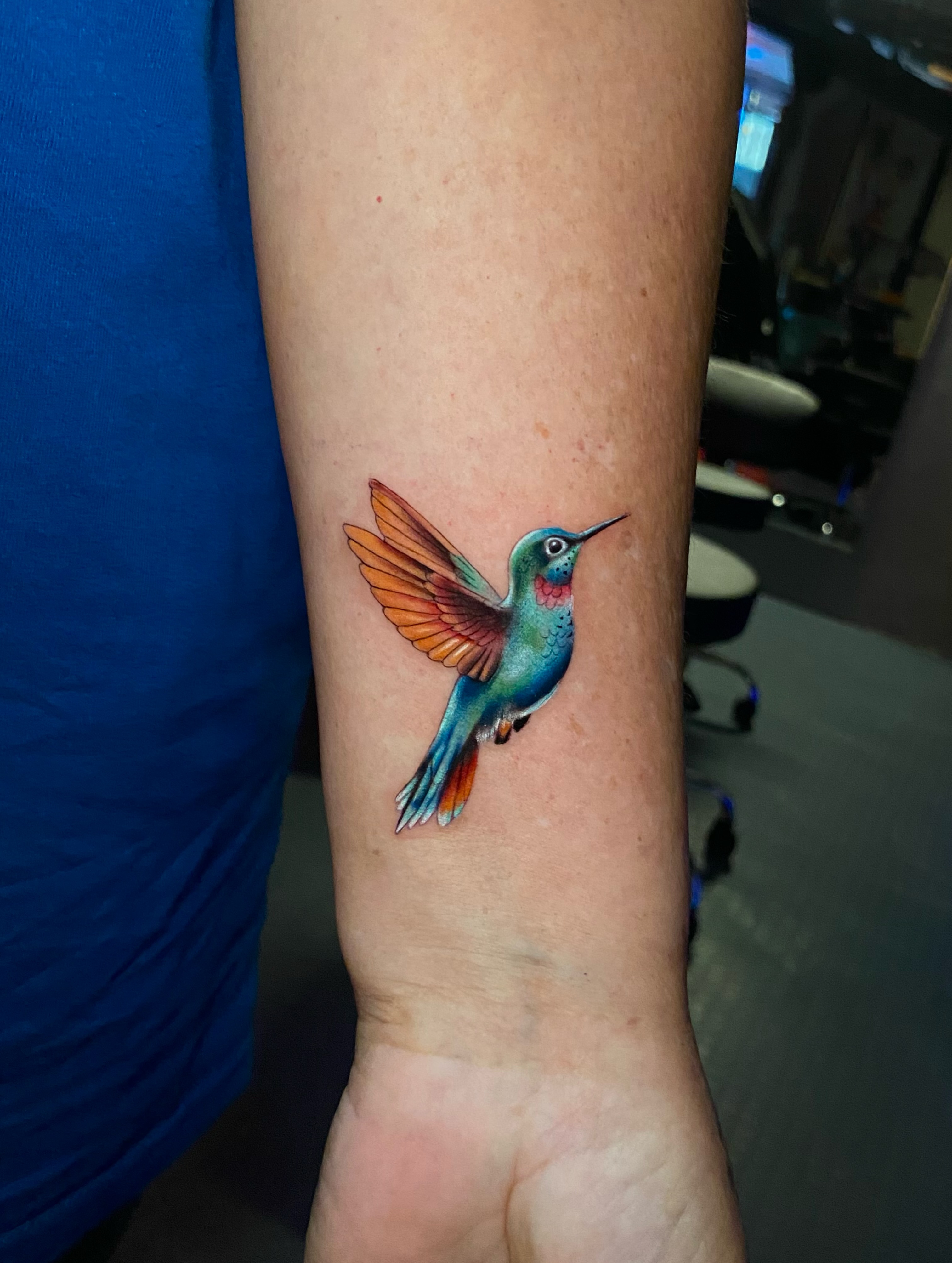 Hummingbird realism tattoo on the forearm by Pablof 🕸️