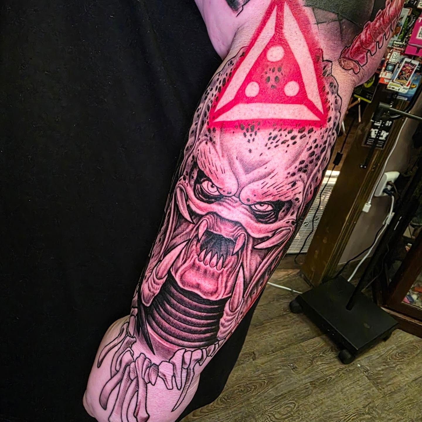 Alien creature dark realism tattoo on the forearm by coryhandtattoos, Maryville, Tennessee