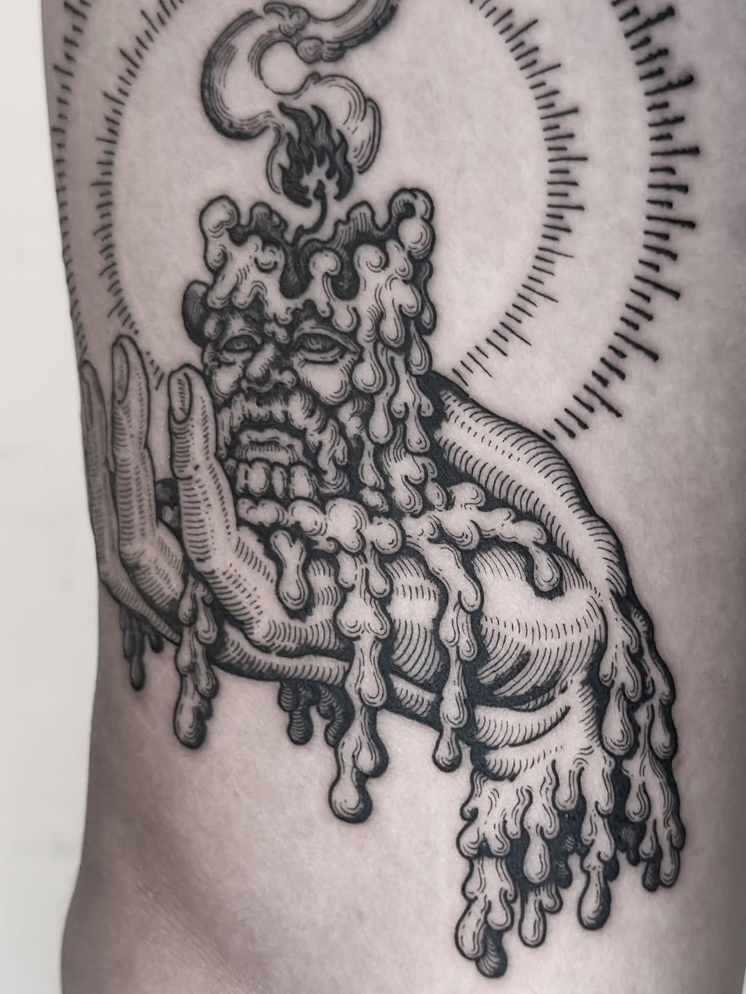 Tattoo by @dokk_vintage — black_and_grey, dark_realism