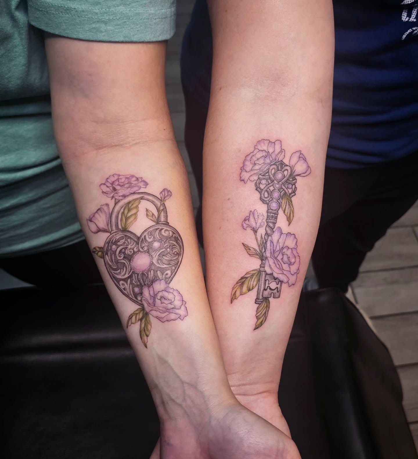Heart and key ornamental tattoo on the forearm by Casey Jo