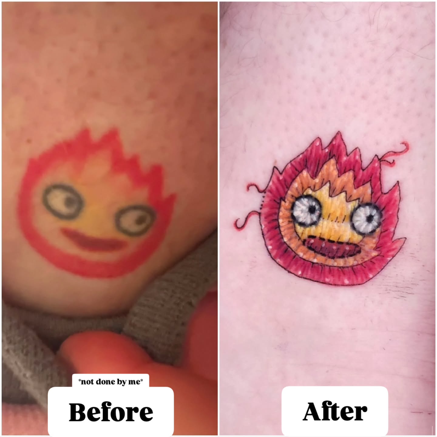 Flame character anime tattoo on the forearm by Lindsey Andrew, Englewood, Colorado