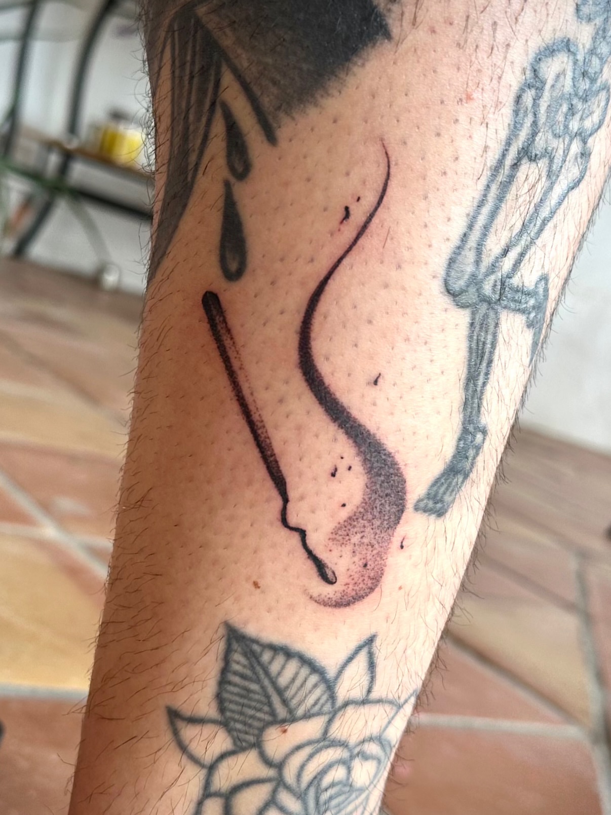 Abstract shapes black and grey tattoo on the forearm by christian martinez