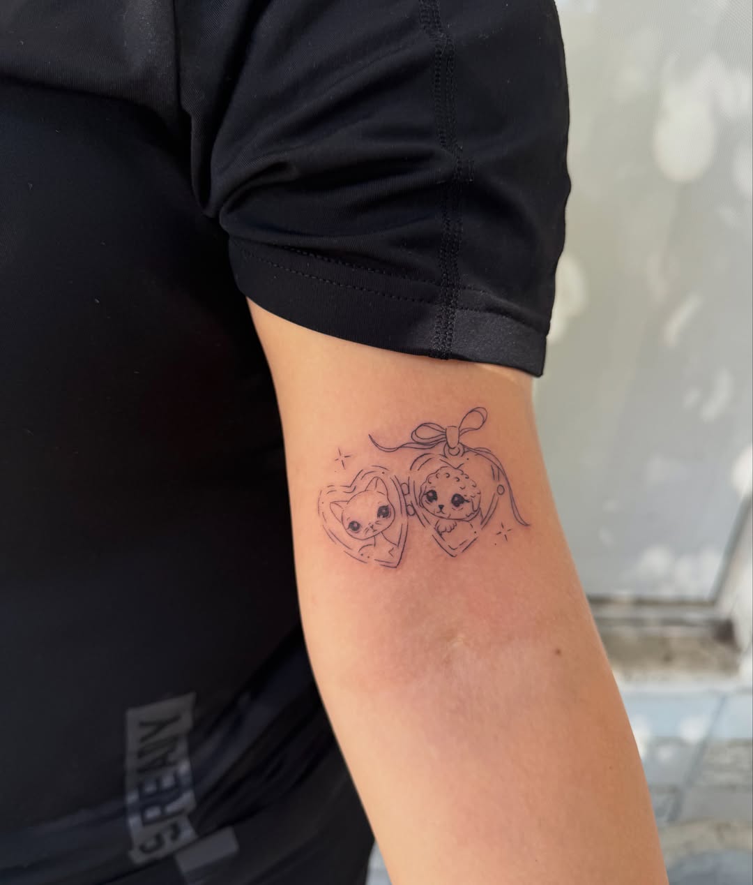 Cat and heart fine line tattoo on the forearm by : *✧･ﾟ:* camryn  *:･ﾟ✧: