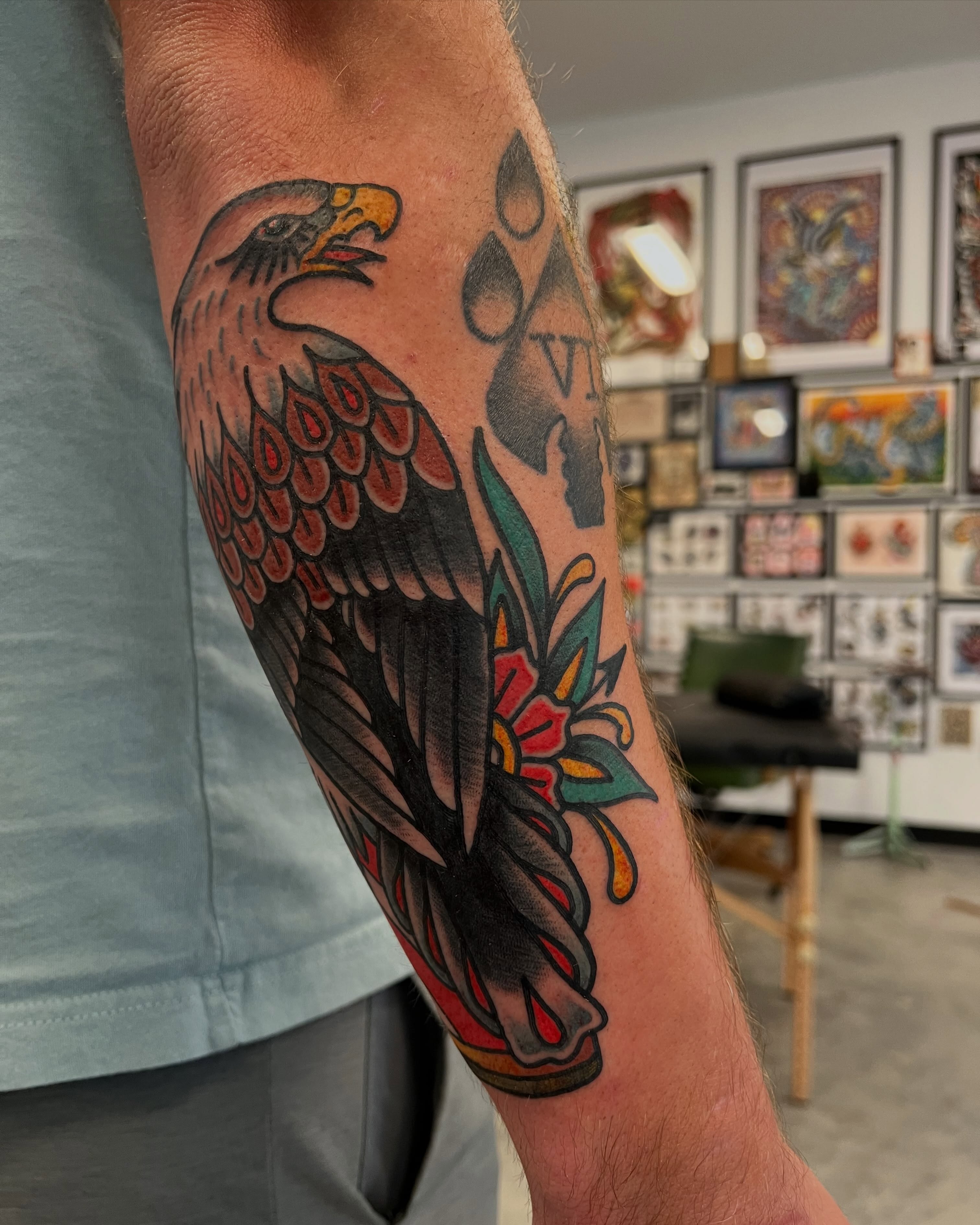 Eagle American traditional tattoo on the forearm by j Smalley