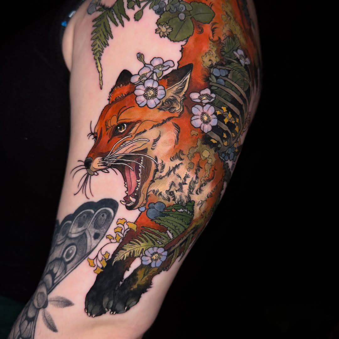 Fox realism tattoo on the forearm by Paige Hudon, Chicago, Illinois