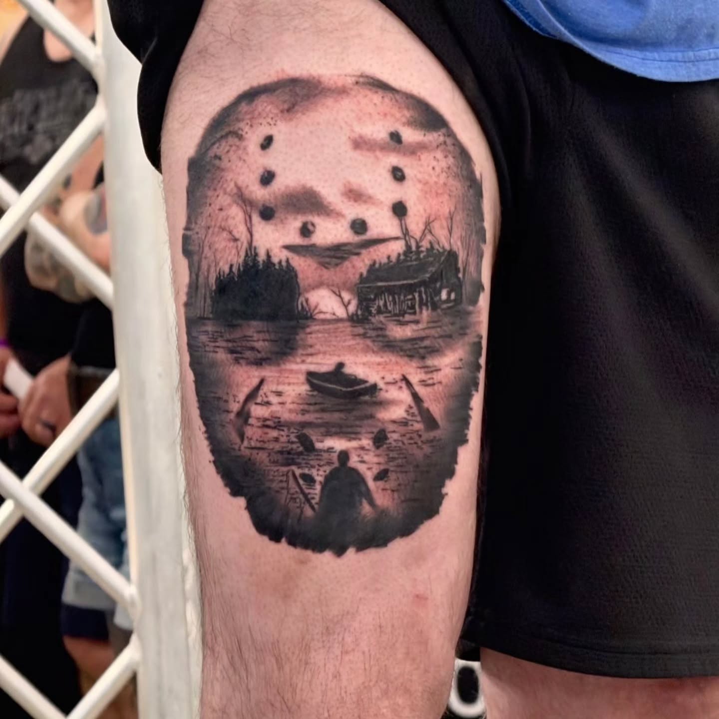 Nightmare on elm street dark realism tattoo on the thigh by Black Lantern Tattoo Company, Niantic, Connecticut