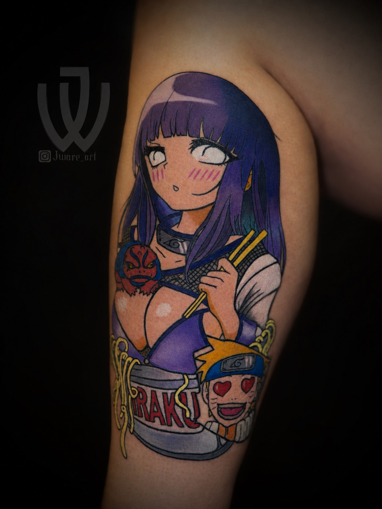 Ramen bowl anime tattoo on the forearm by Joshua Ware, Alvarado, Texas