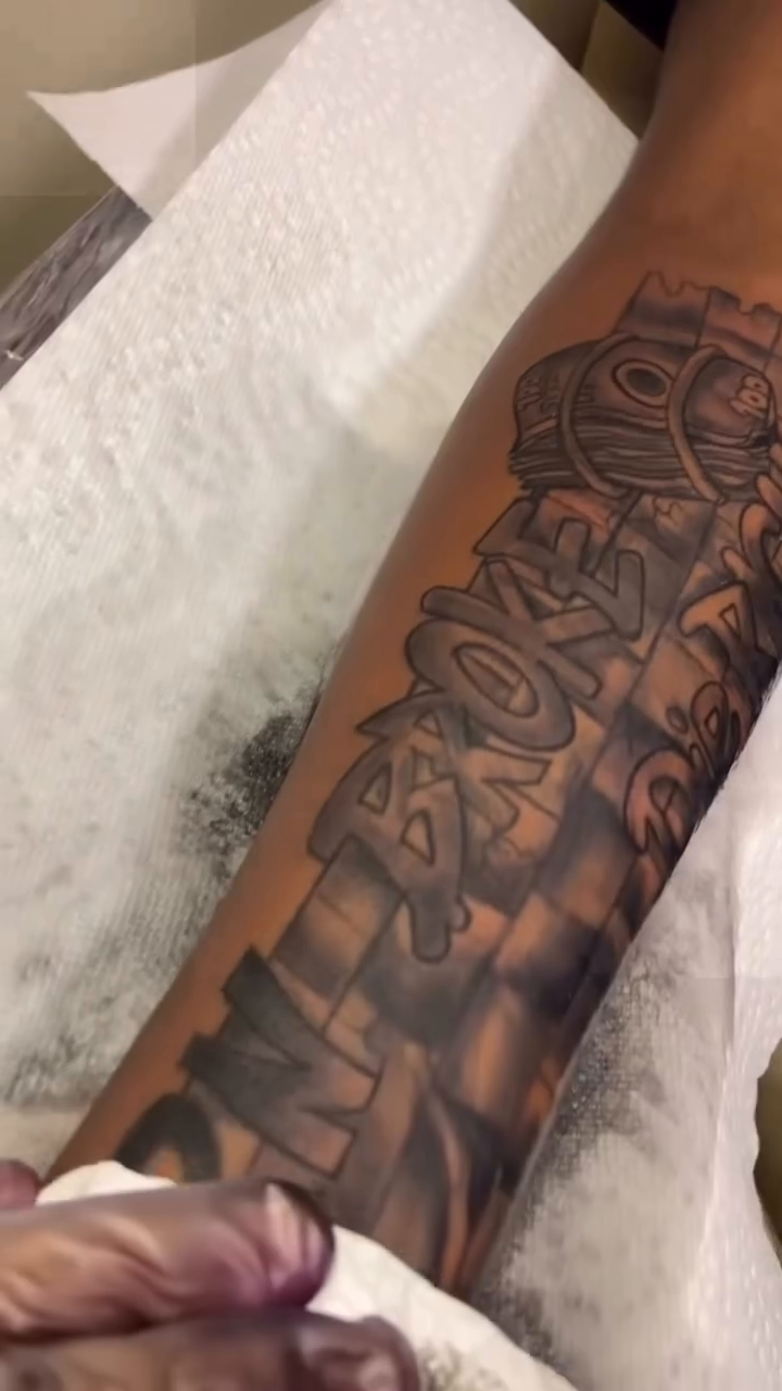 Man's portrait and checkered pattern realism tattoo by OwlWhoINKs