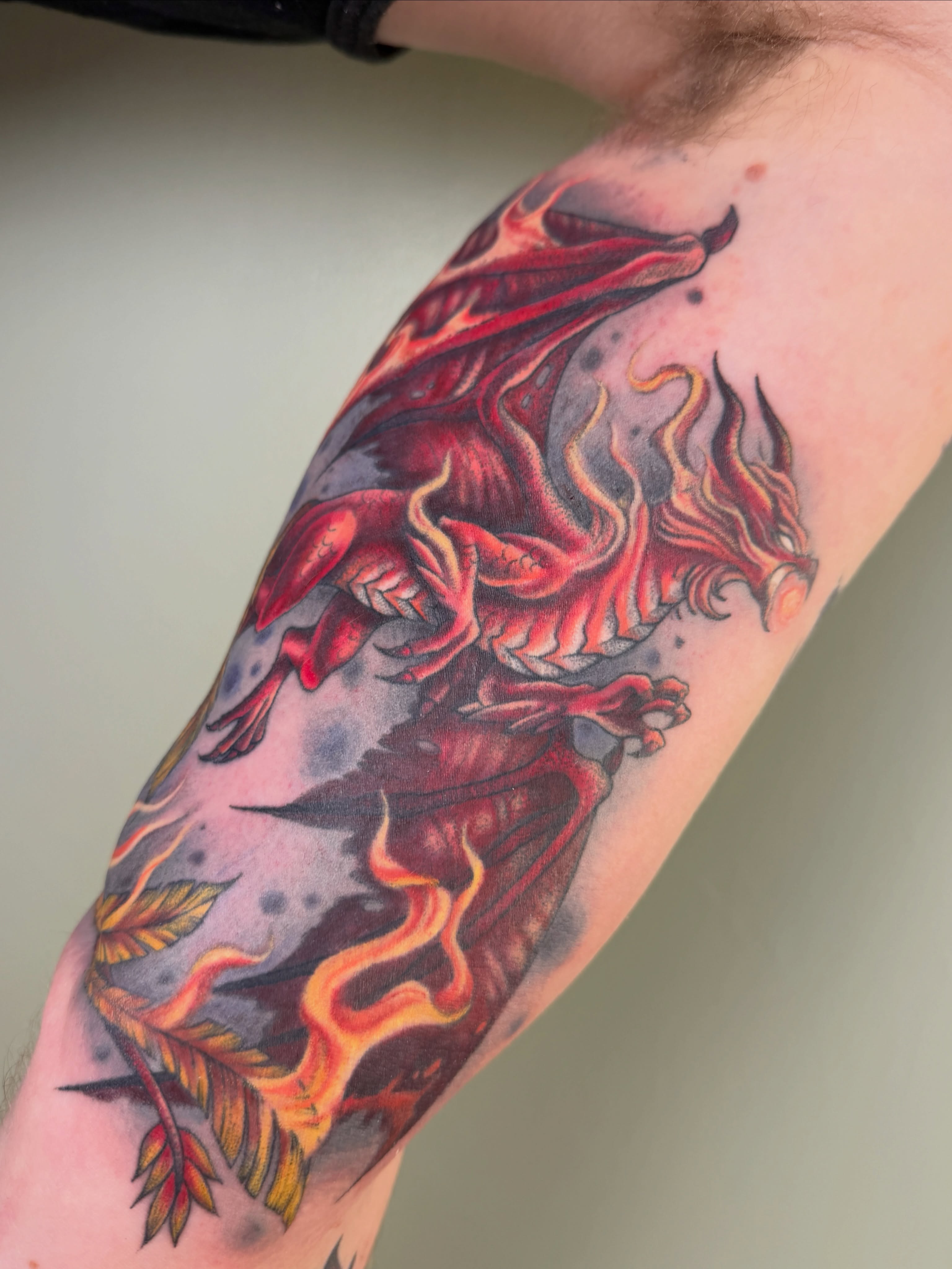 Dragon realism tattoo on the forearm by Koryn Donnelly