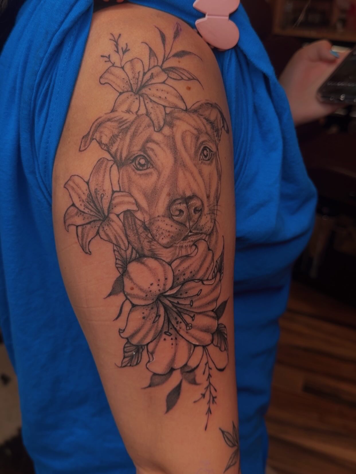 Tattoo by @pimp.myhide — realism, dotwork