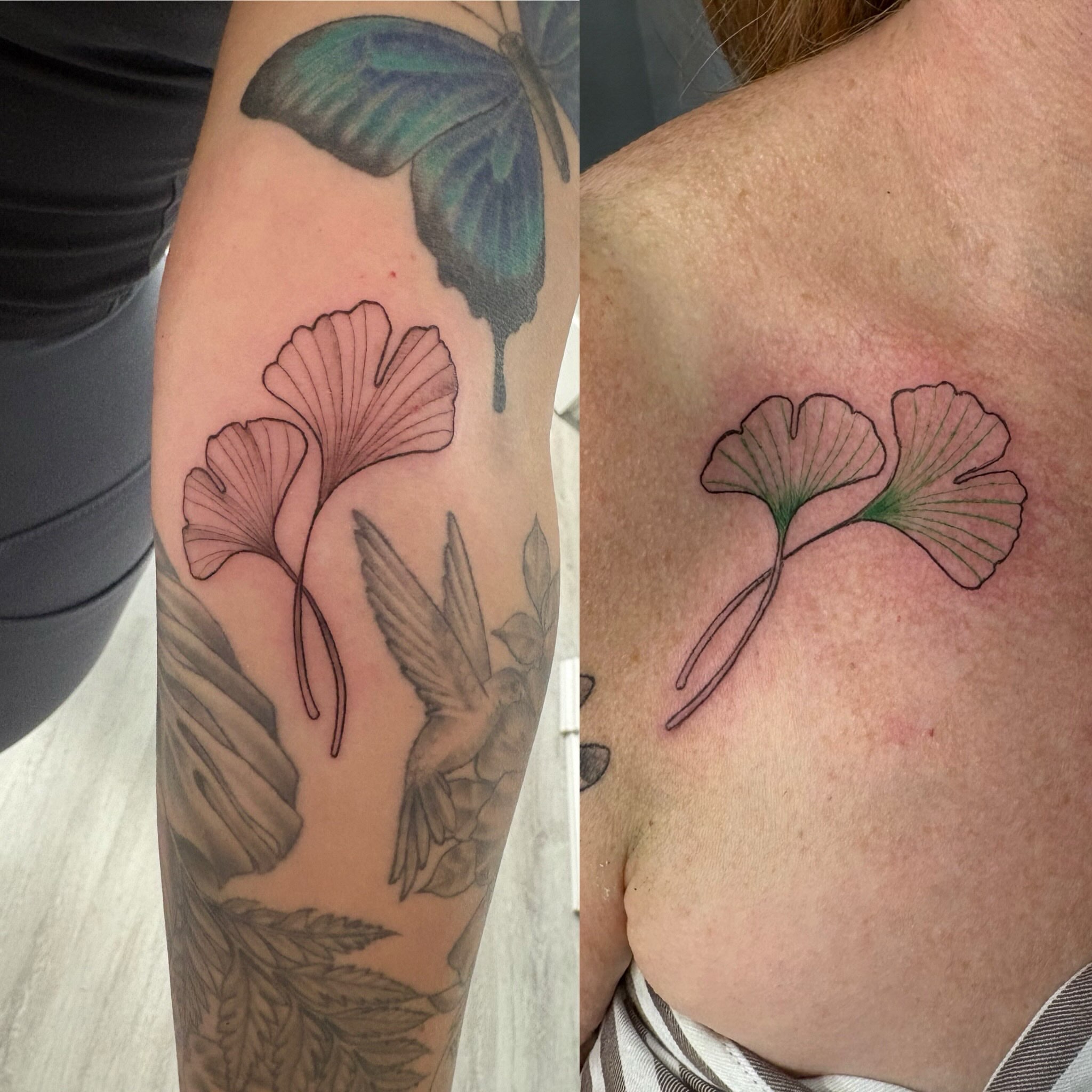 Gingko leaves fine line tattoo on the shoulder by Andrea 🎨🖌