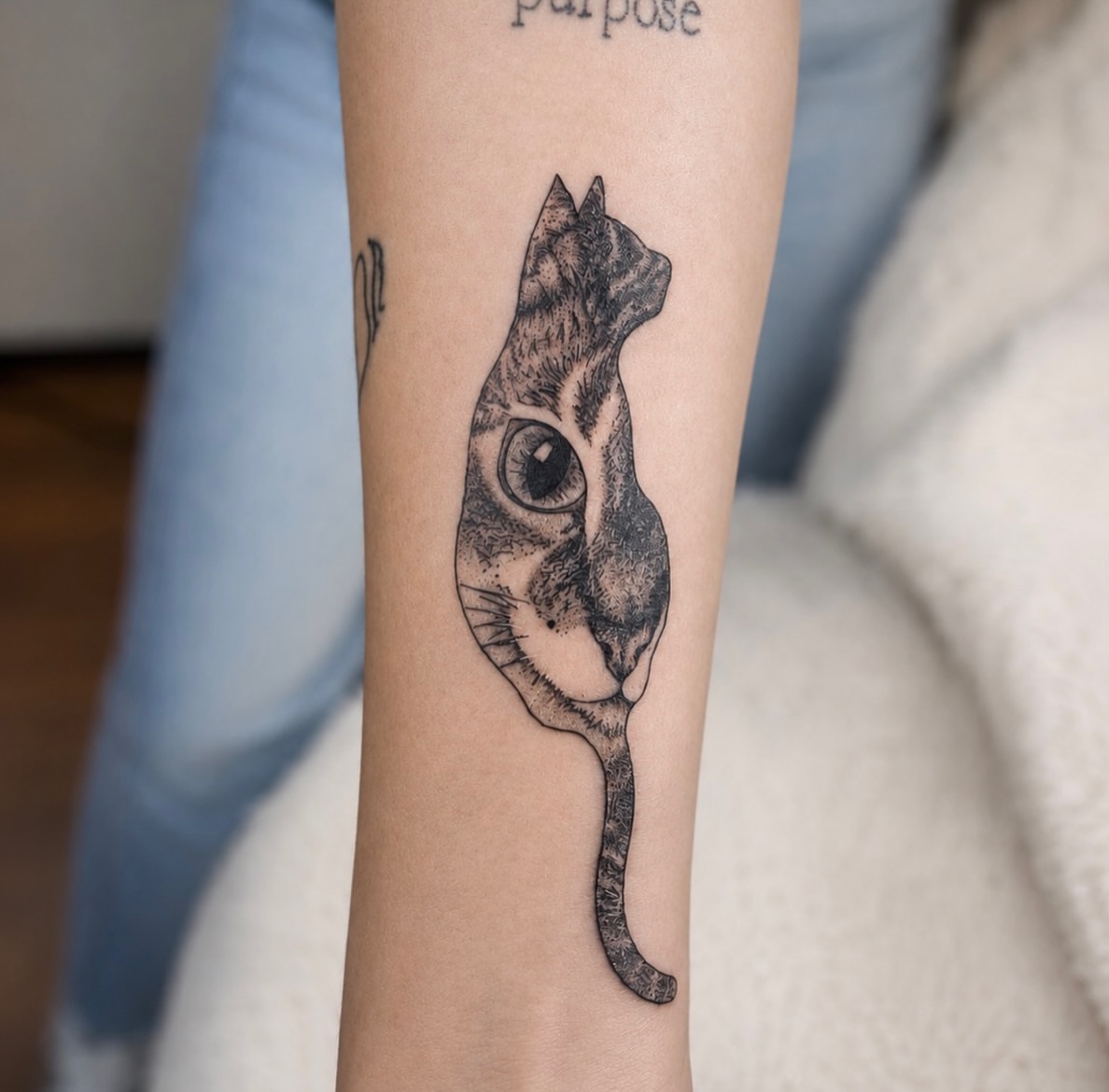Cat realism tattoo on the forearm by Kraken ink Tattoo, San Francisco, California