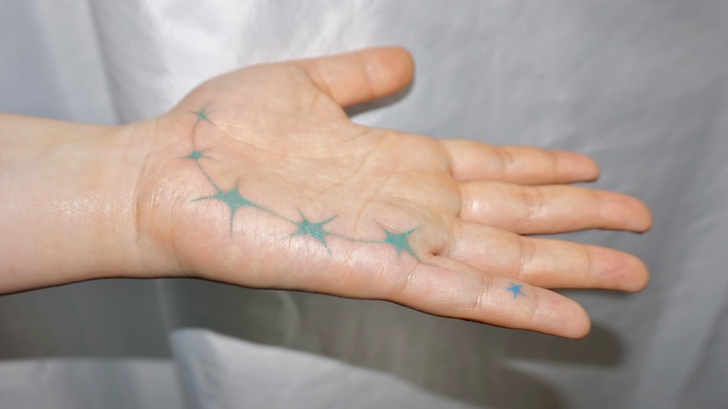 Star constellation geometric tattoo on the hand by 매실 * handpoke