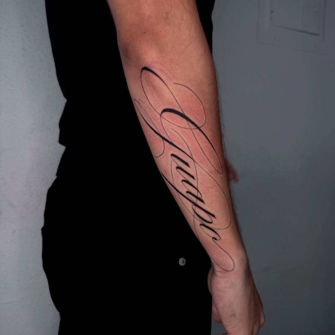 Script lettering lettering script tattoo on the forearm by josselyn ☪︎