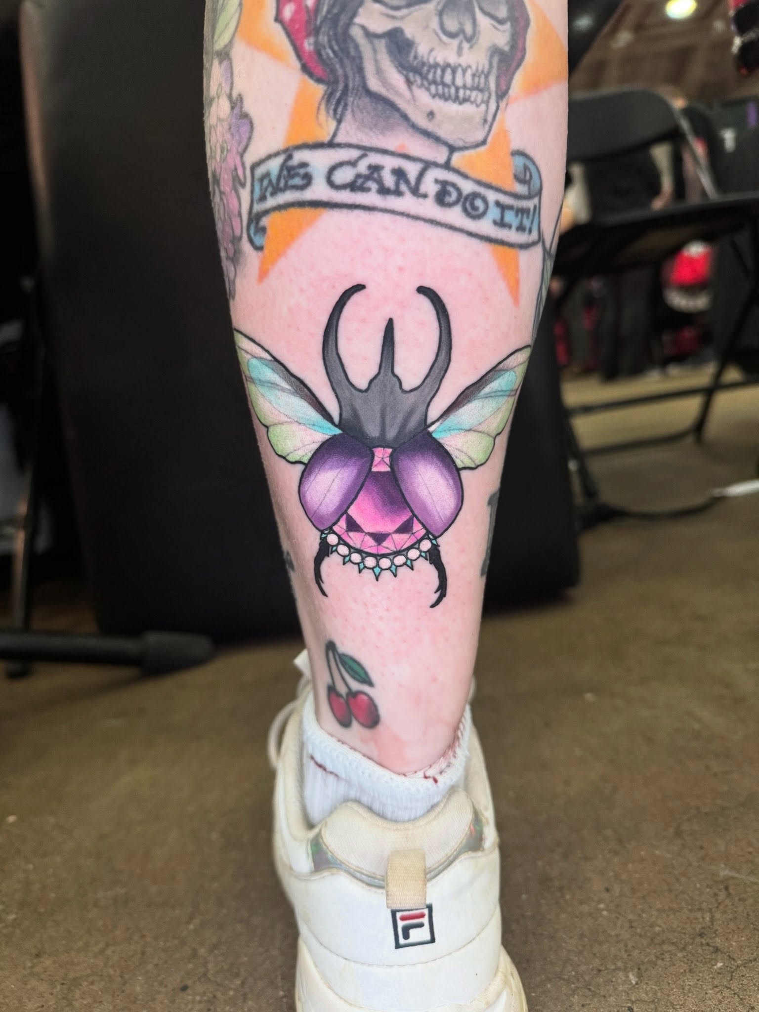 Bee American traditional tattoo on the forearm by Matt cheek
