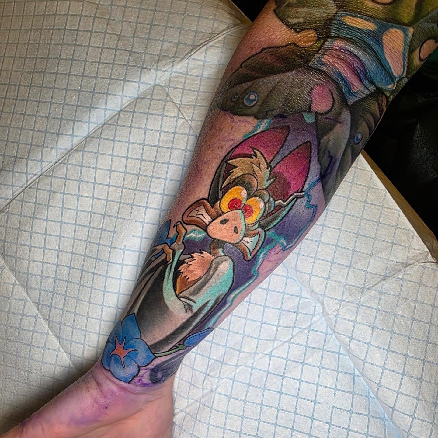 Bat new school tattoo on the forearm by coryhandtattoos, Maryville, Tennessee