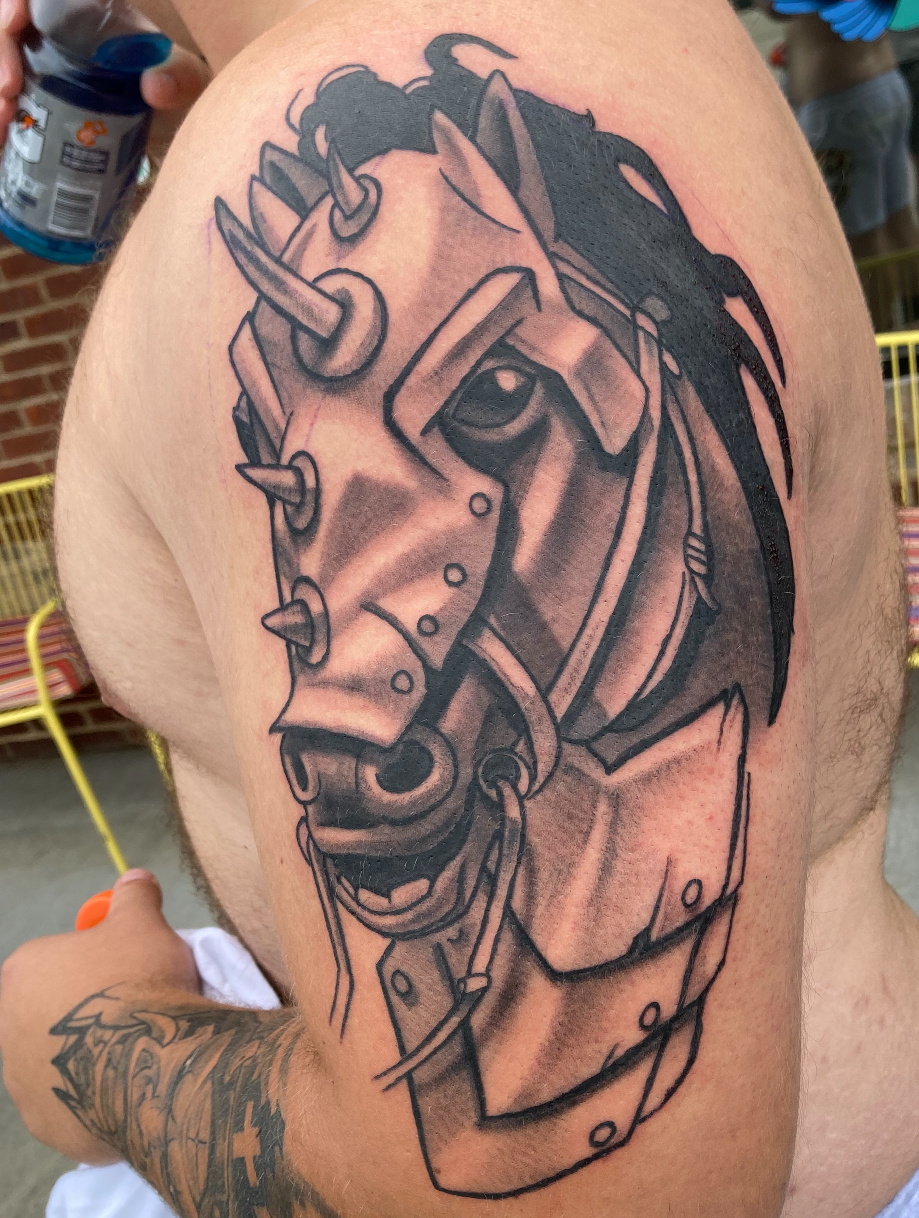 Horse head realism tattoo on the shoulder by Eathan Hale-(East TN) Newschool Tattoo Artist