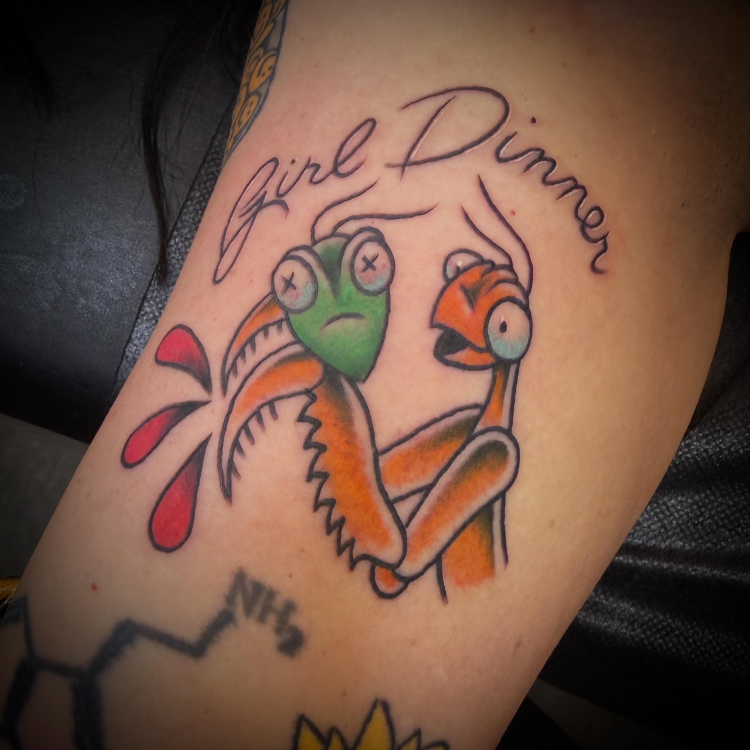 Frog new school tattoo on the upper arm by ArJay Smith