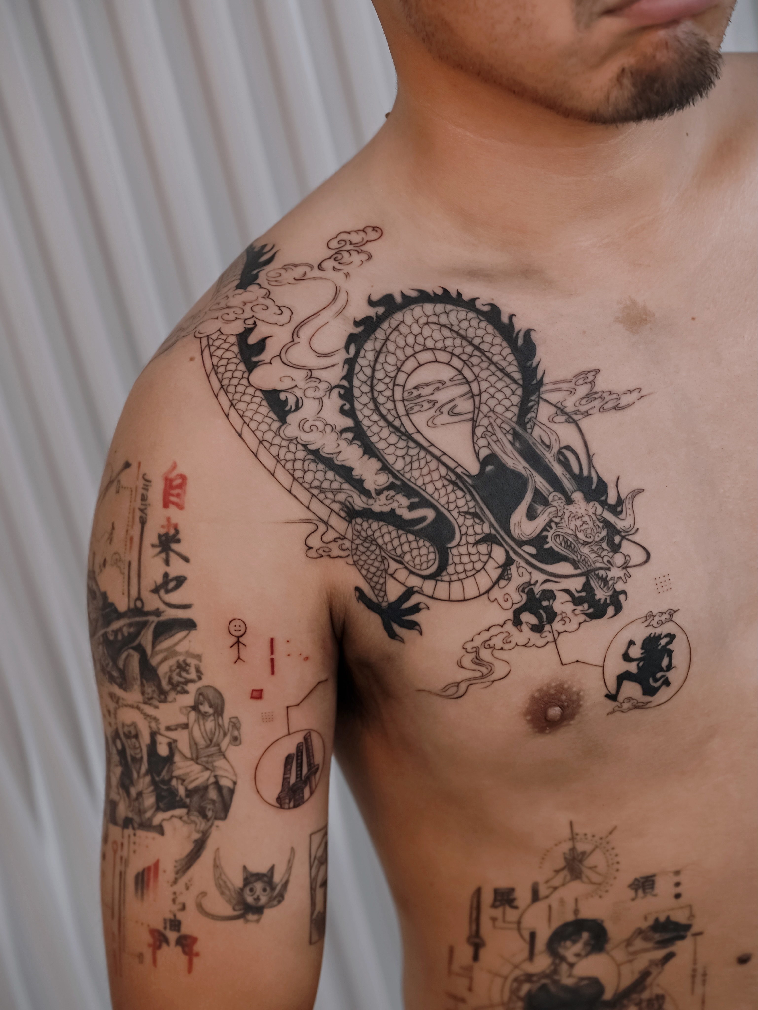 Tattoo by @kimi_tattooist — black_and_grey, japanese_irezumi
