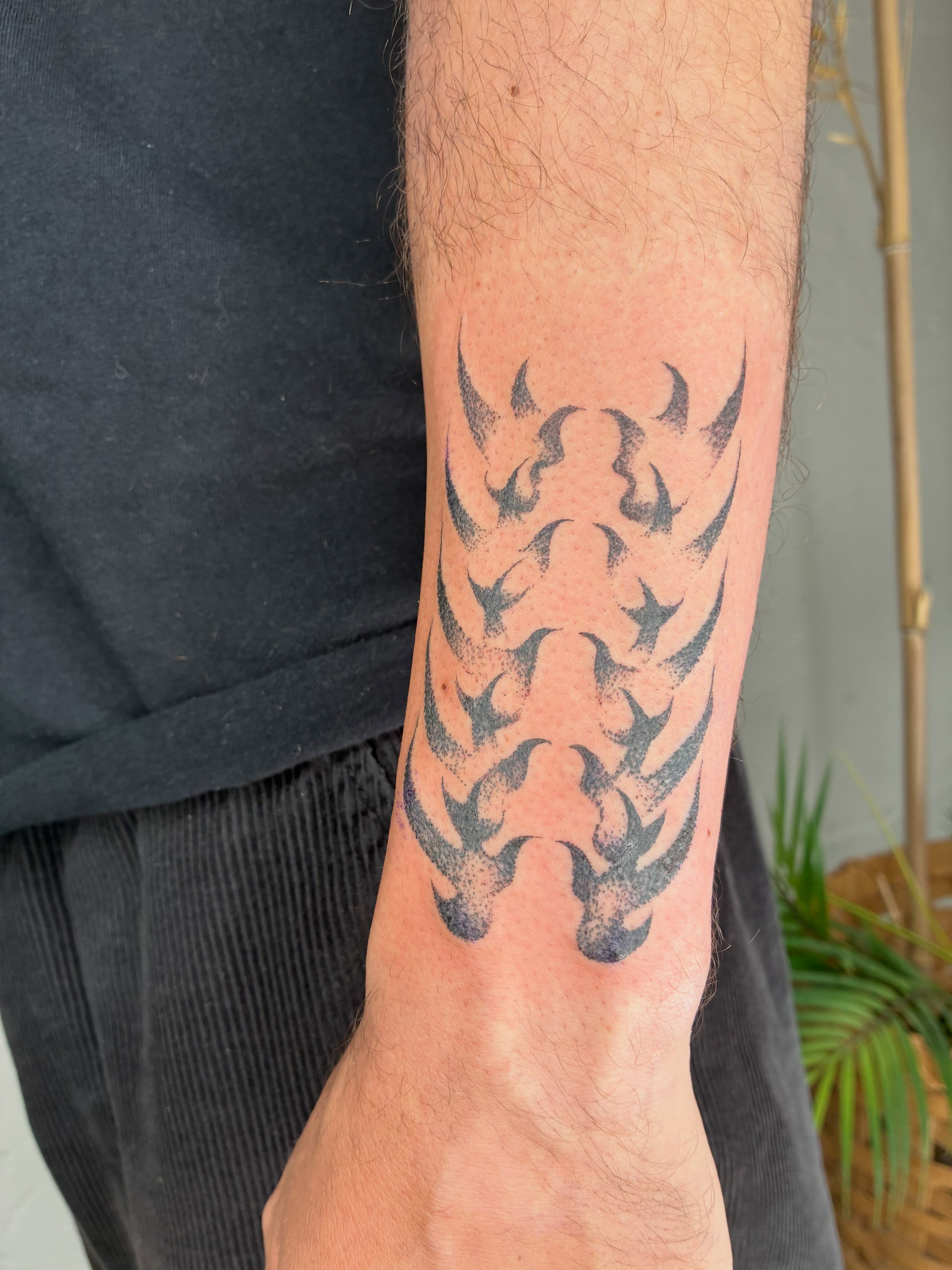 Flame pattern tribal tattoo on the forearm by ∘≁≀Gæish∀ ⍕ ◯⊂ⅇl⌾tl≀≁∘