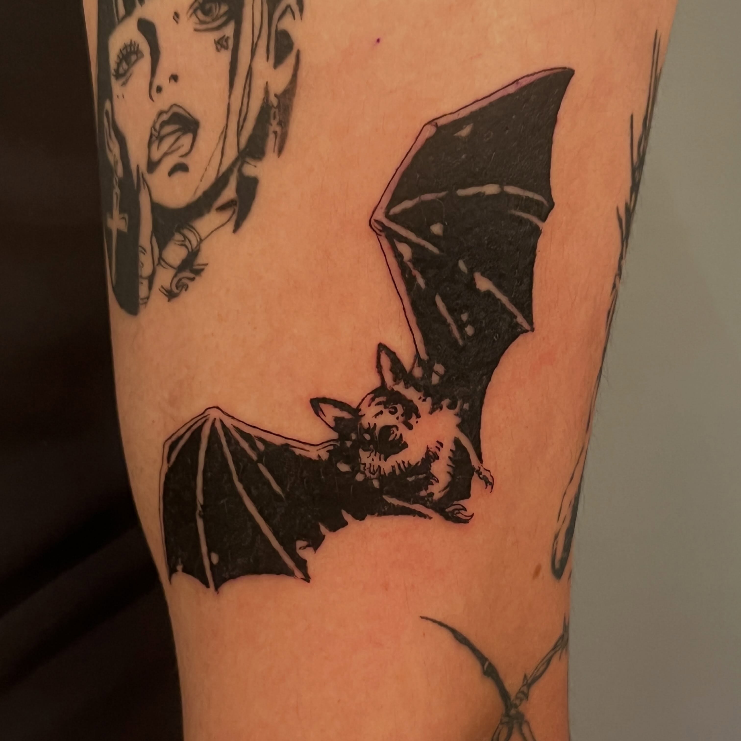 Bat black and grey tattoo on the forearm by Koreatattoo Seoultattoo hongdaetattoo 서울타투
