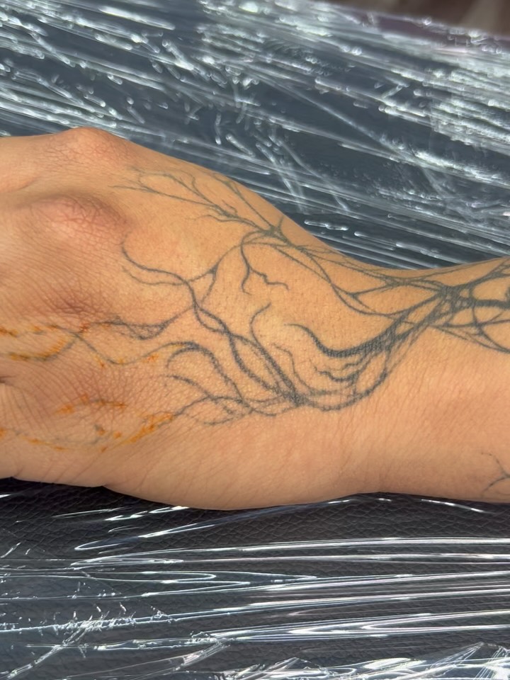 Abstract tree black and grey tattoo on the forearm by Monii Arreola