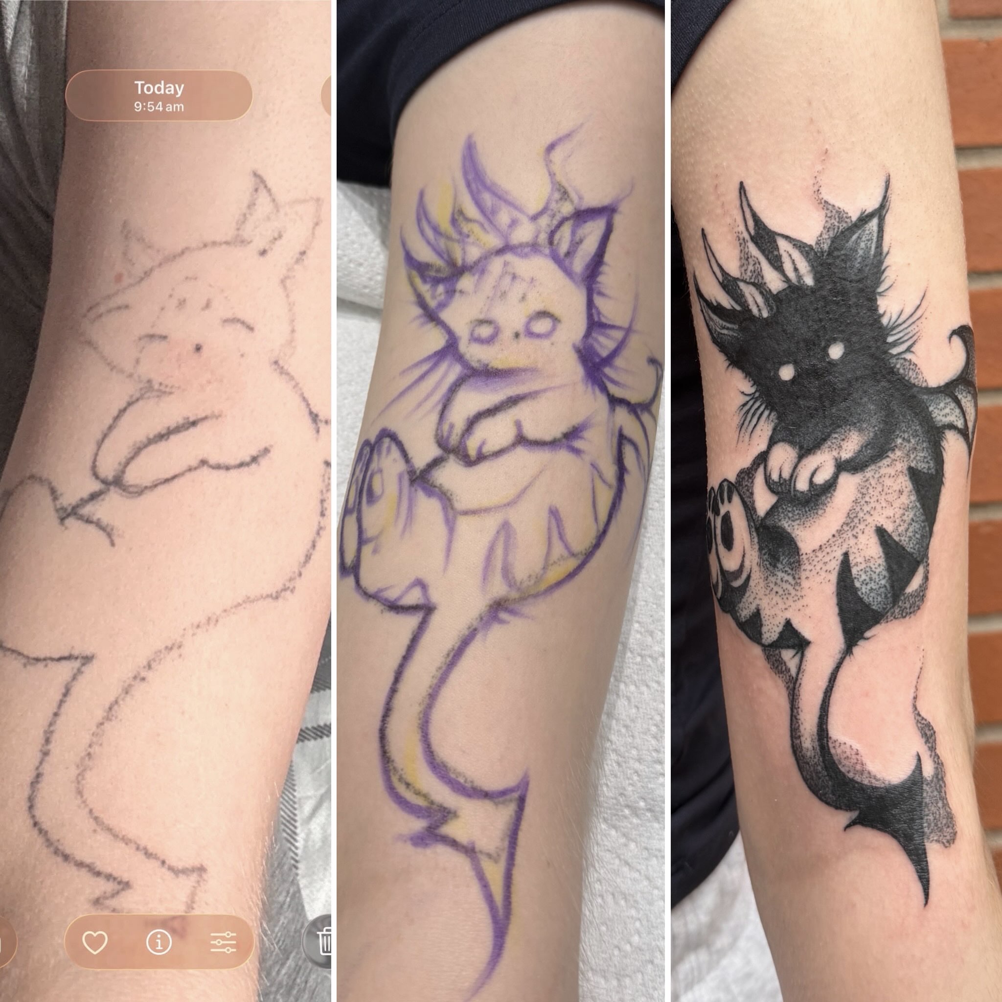 Cat dotwork tattoo on the forearm by Aiden Shaw