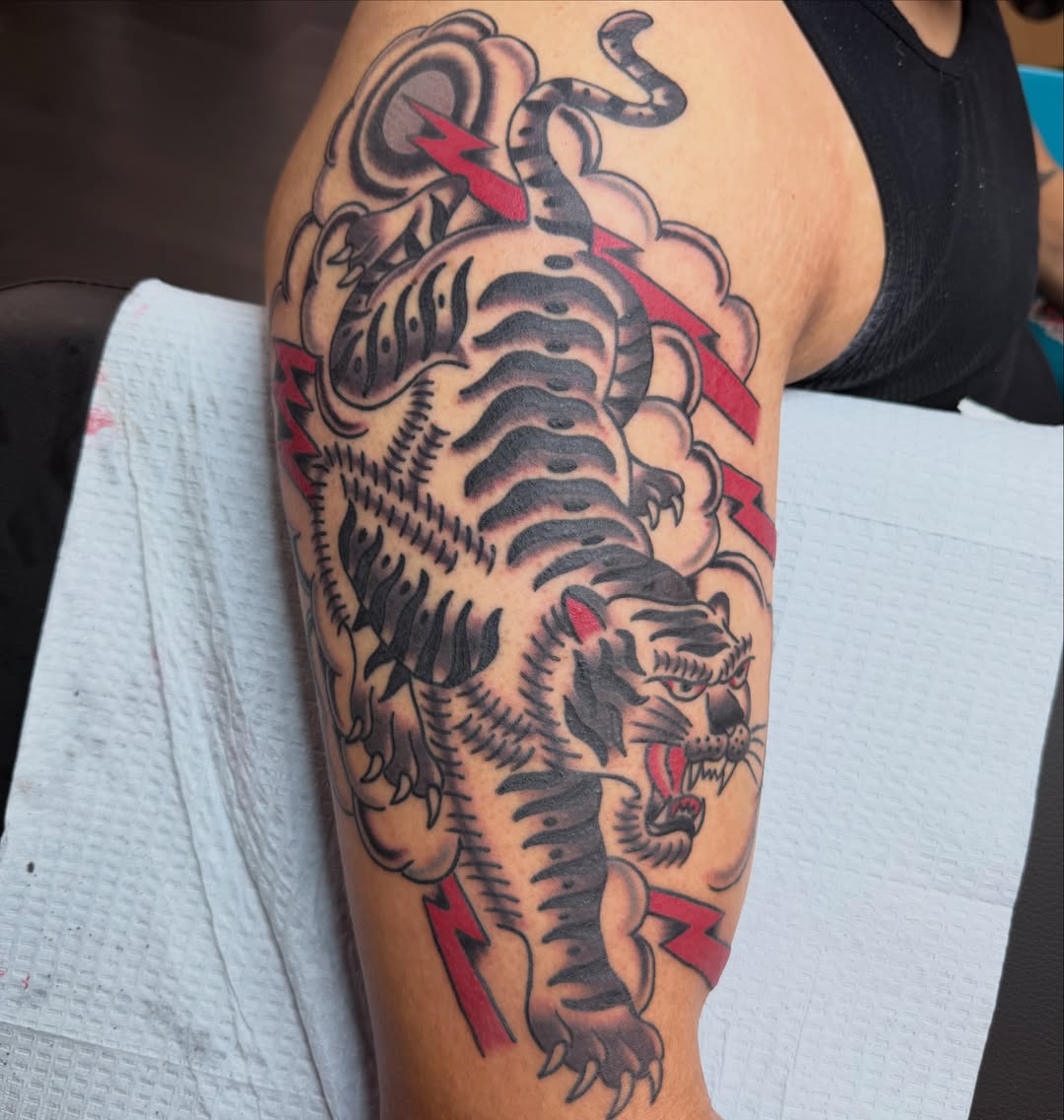Tattoo by @partytimecarl — american_traditional, japanese_irezumi