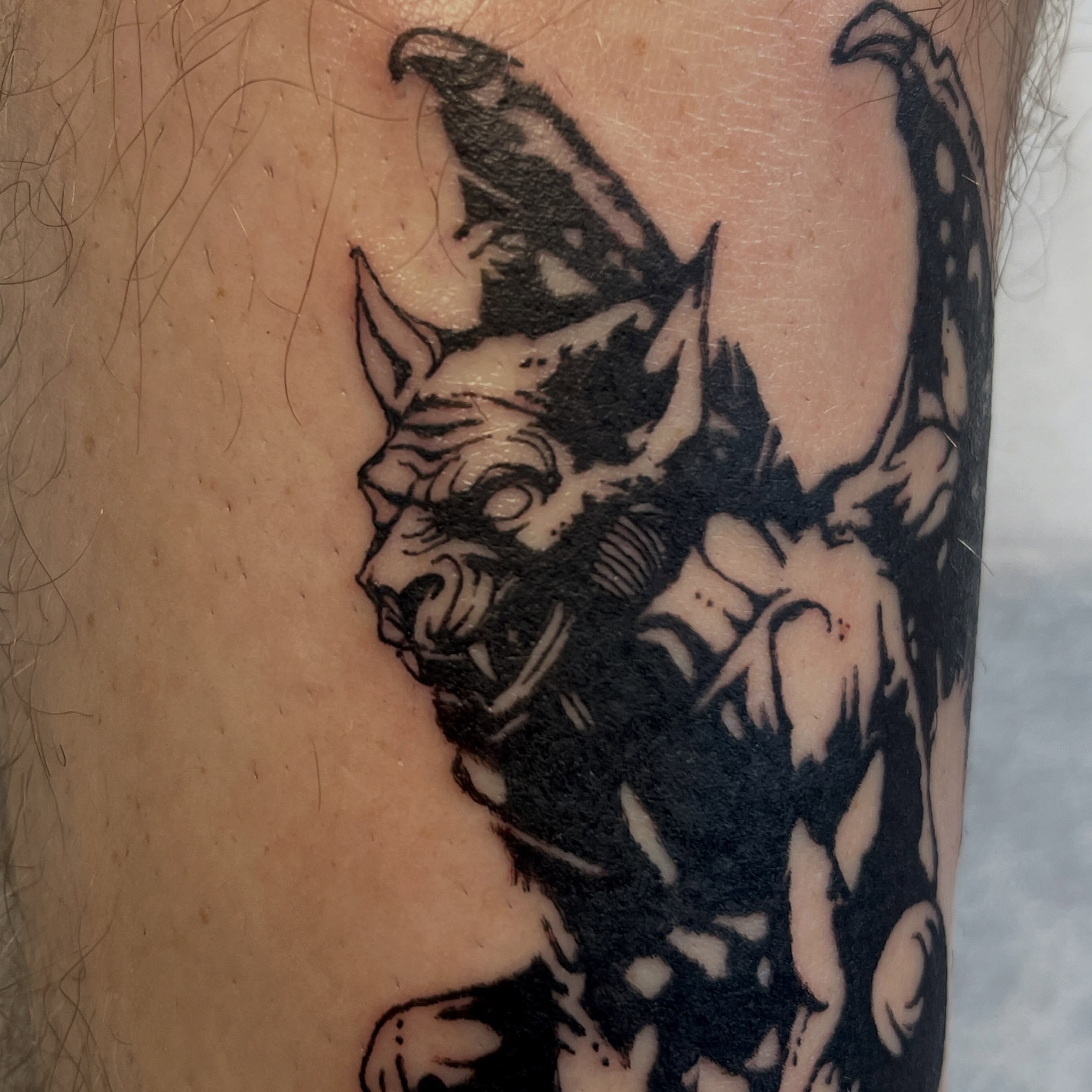 Demon black and grey tattoo on the forearm by Koreatattoo Seoultattoo hongdaetattoo 서울타투