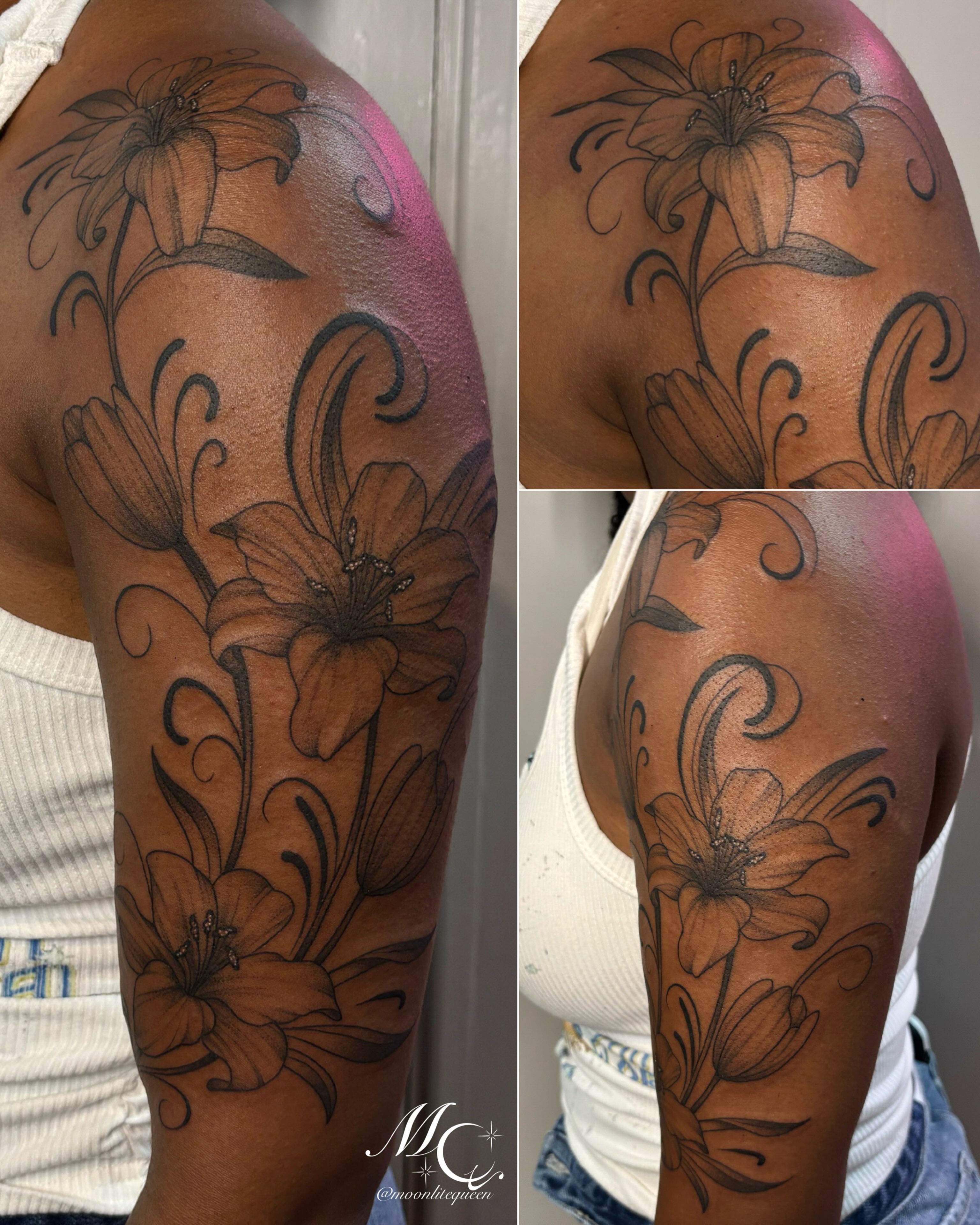 Tattoo by @moonlitequeentattooist — black_and_grey