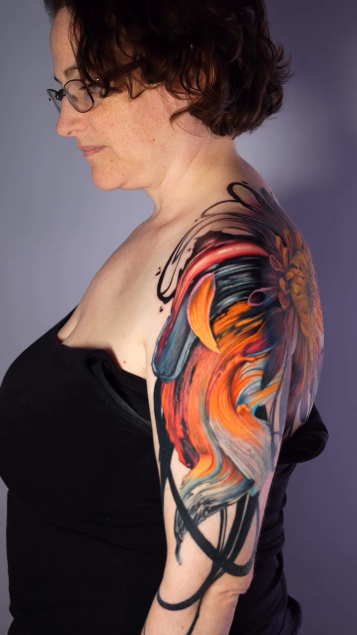 Chrysanthemum tattoo neo-traditional tattoo by Jon Ronzka