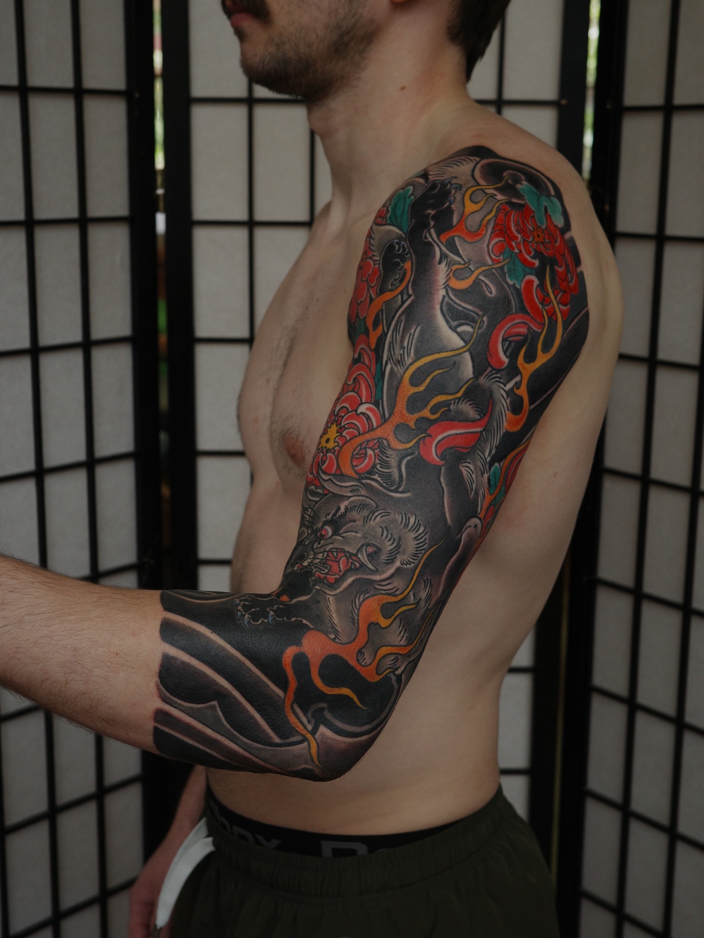 Mythical creature japanese irezumi tattoo on the upper arm by Innokenty Meshchakov, Portland, Oregon
