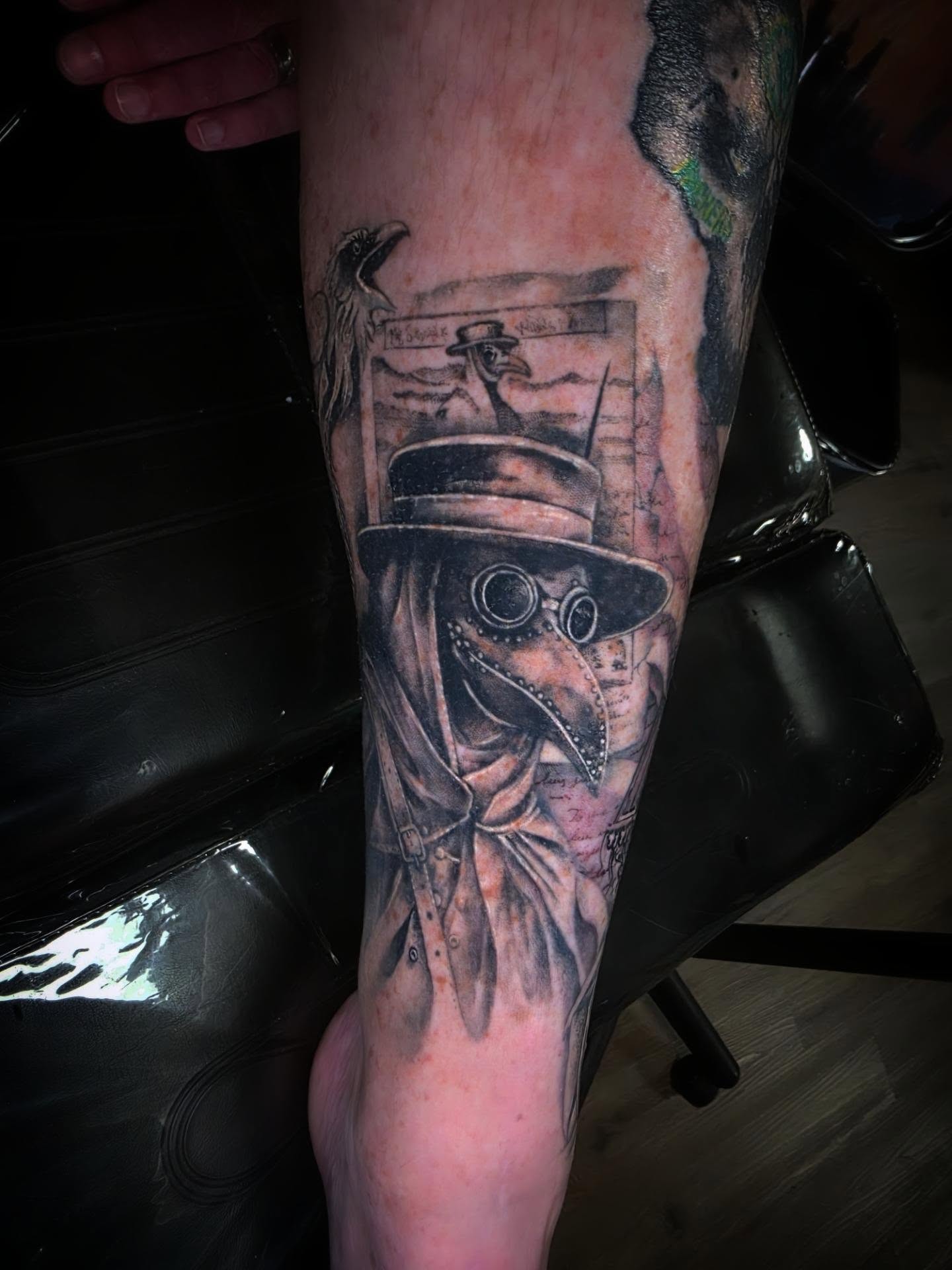 Plague doctor realism tattoo on the forearm by Matriix.Ink Tattoos, Groton, Connecticut