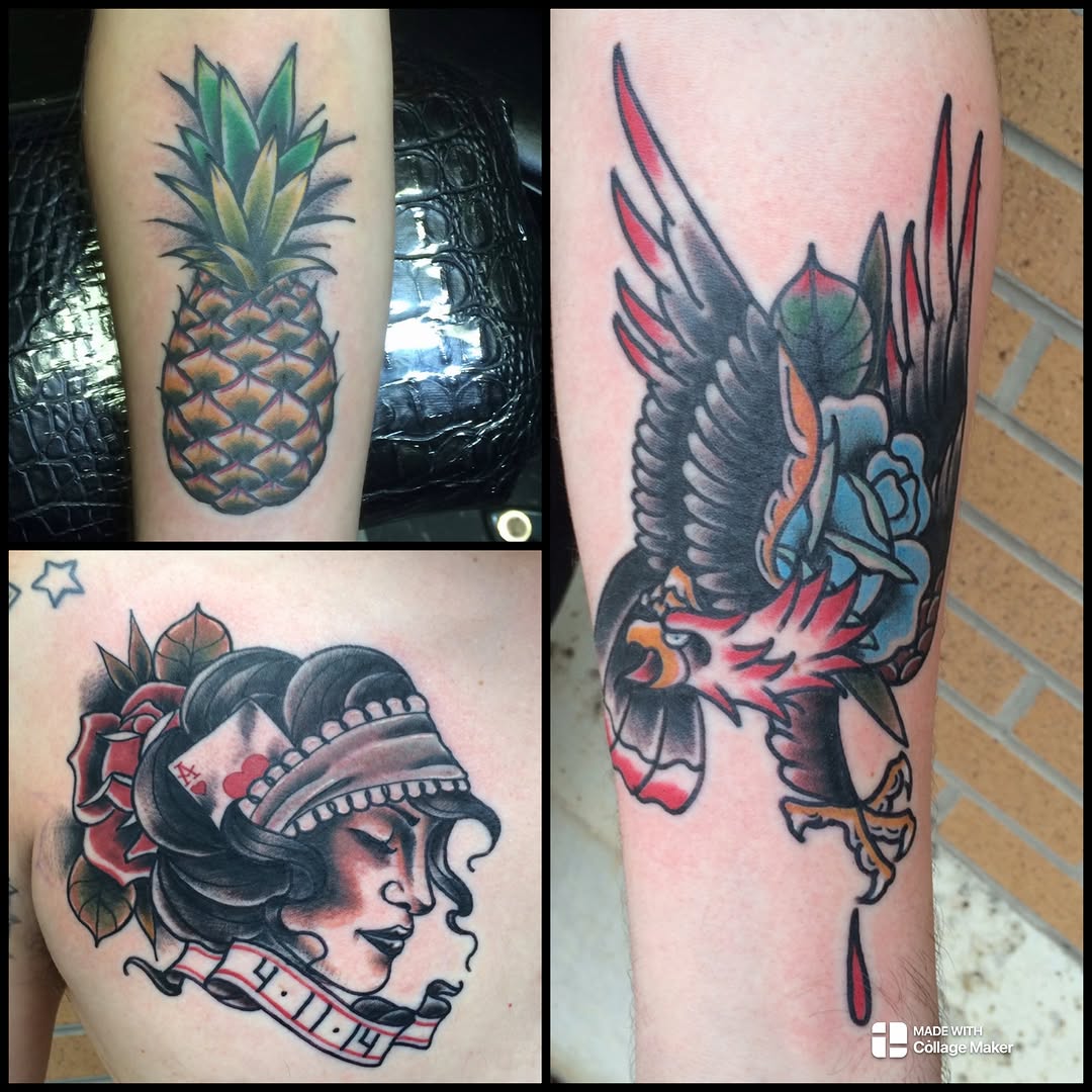 Pineapple American traditional tattoo on the forearm by Vudu Tattooer
