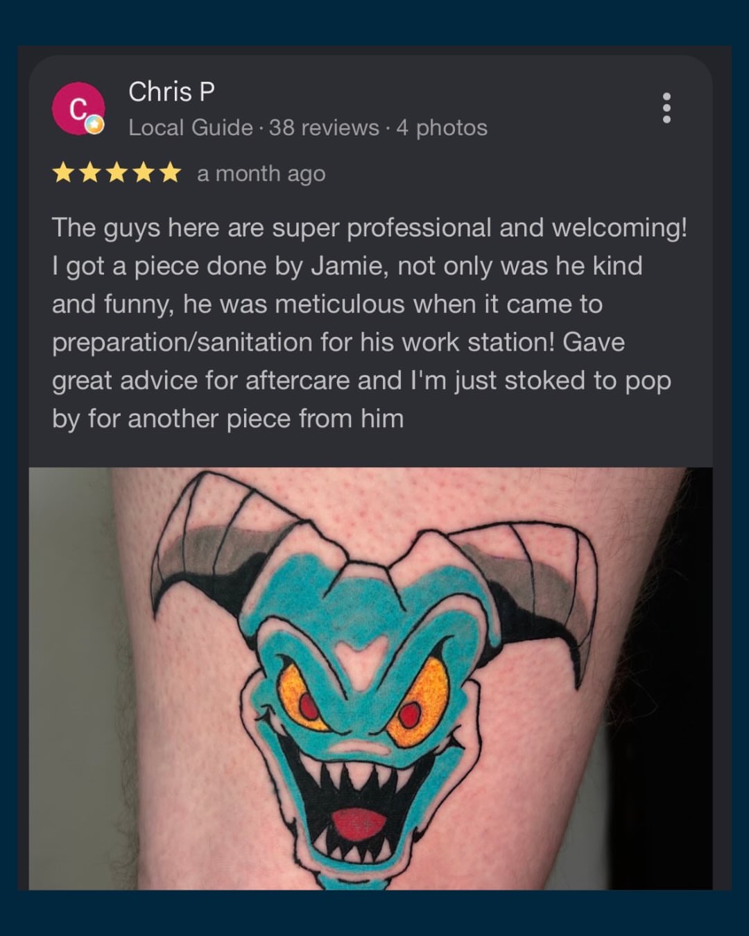 Demon head dotwork tattoo on the forearm by Kiel Ferrari
