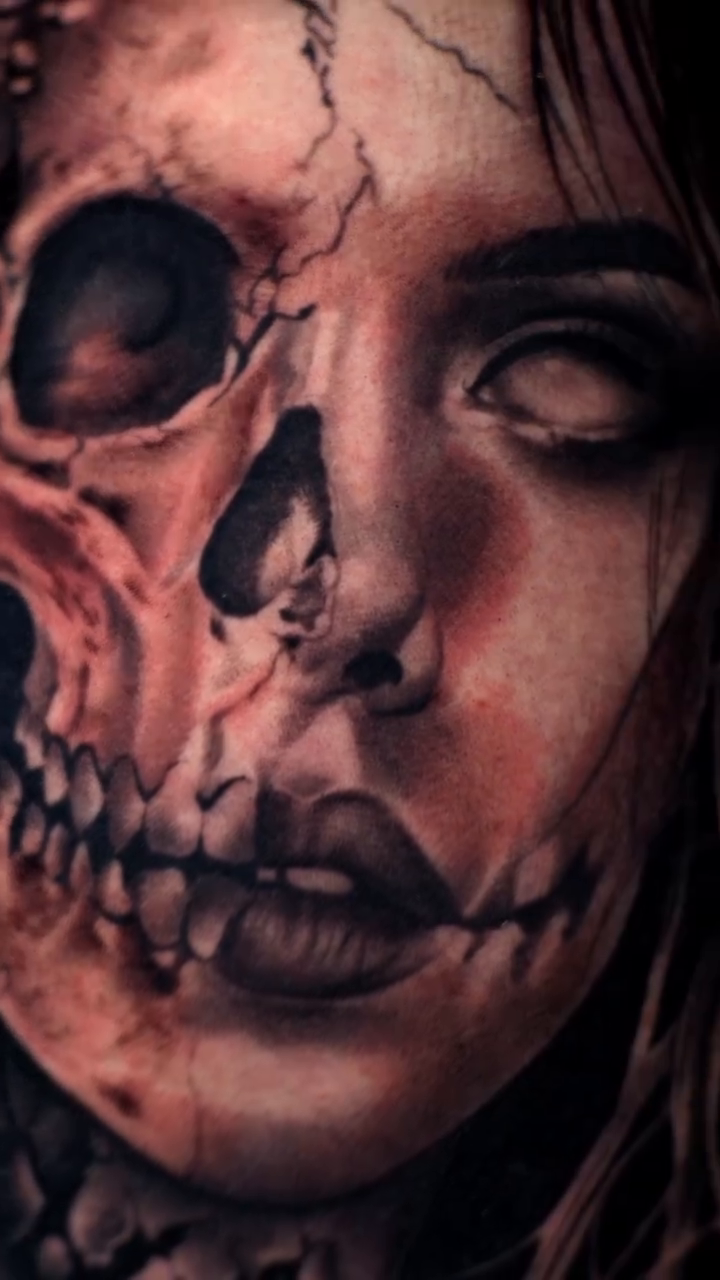 Tattoo by @beckyleetattoos — dark_realism, black_and_grey