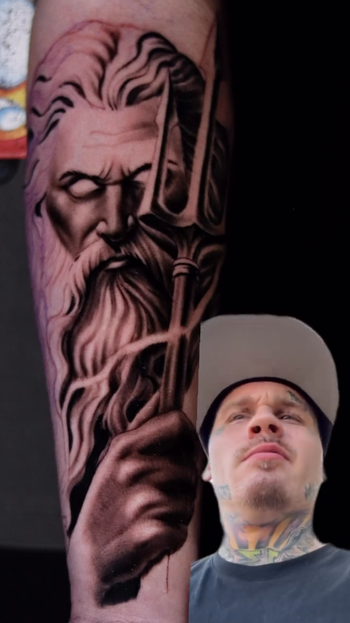 Poseidon realism tattoo by Jacob Martin, Toledo, Ohio