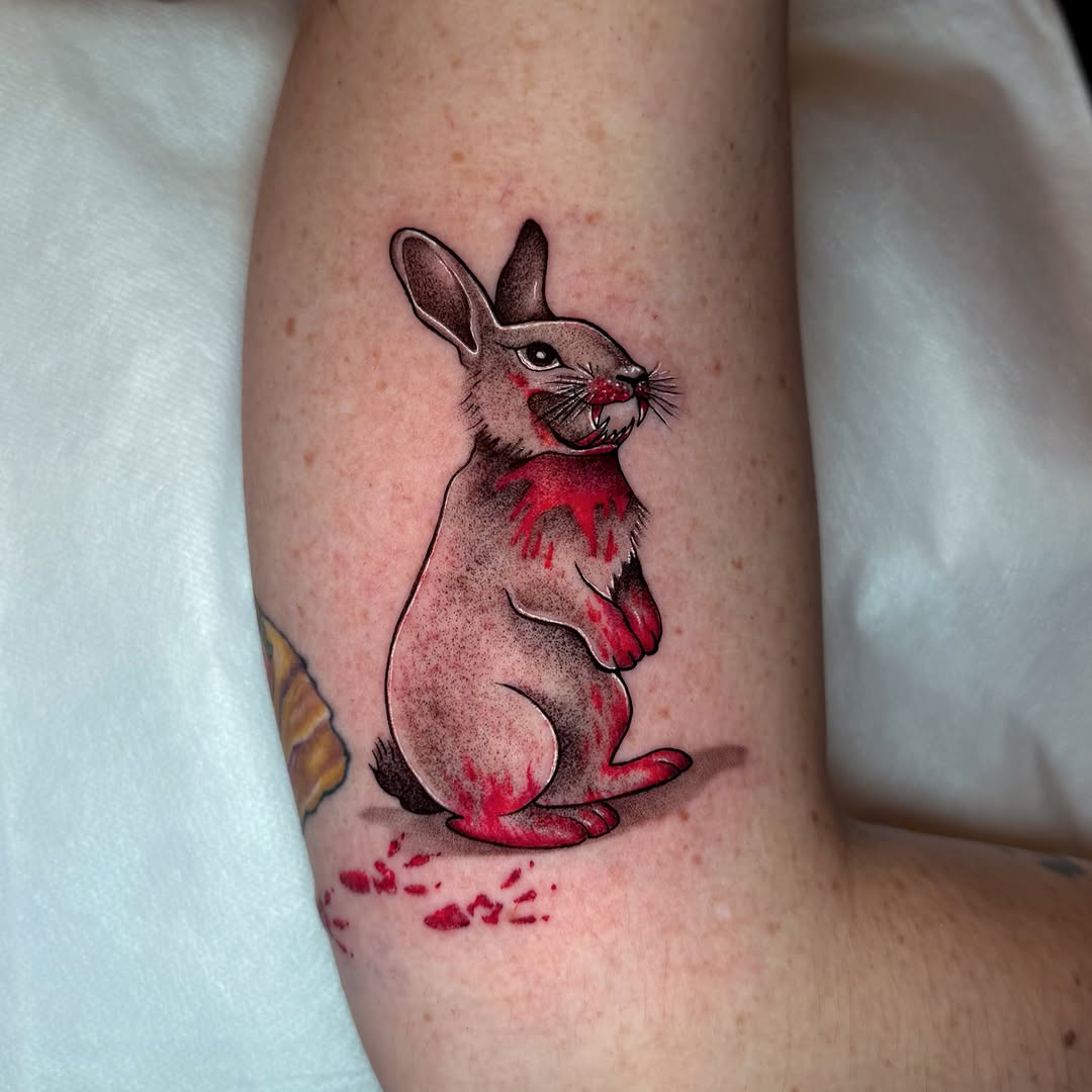 Rabbit realism tattoo on the forearm by Alexia
