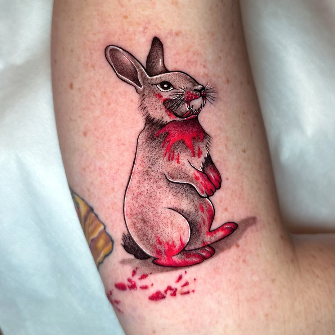 Rabbit realism tattoo on the forearm by Alexia
