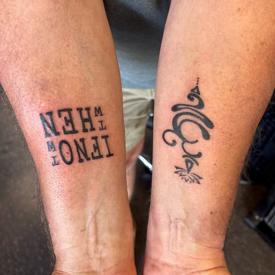 Tattoo by @nostalgiainks — lettering_script, blackwork