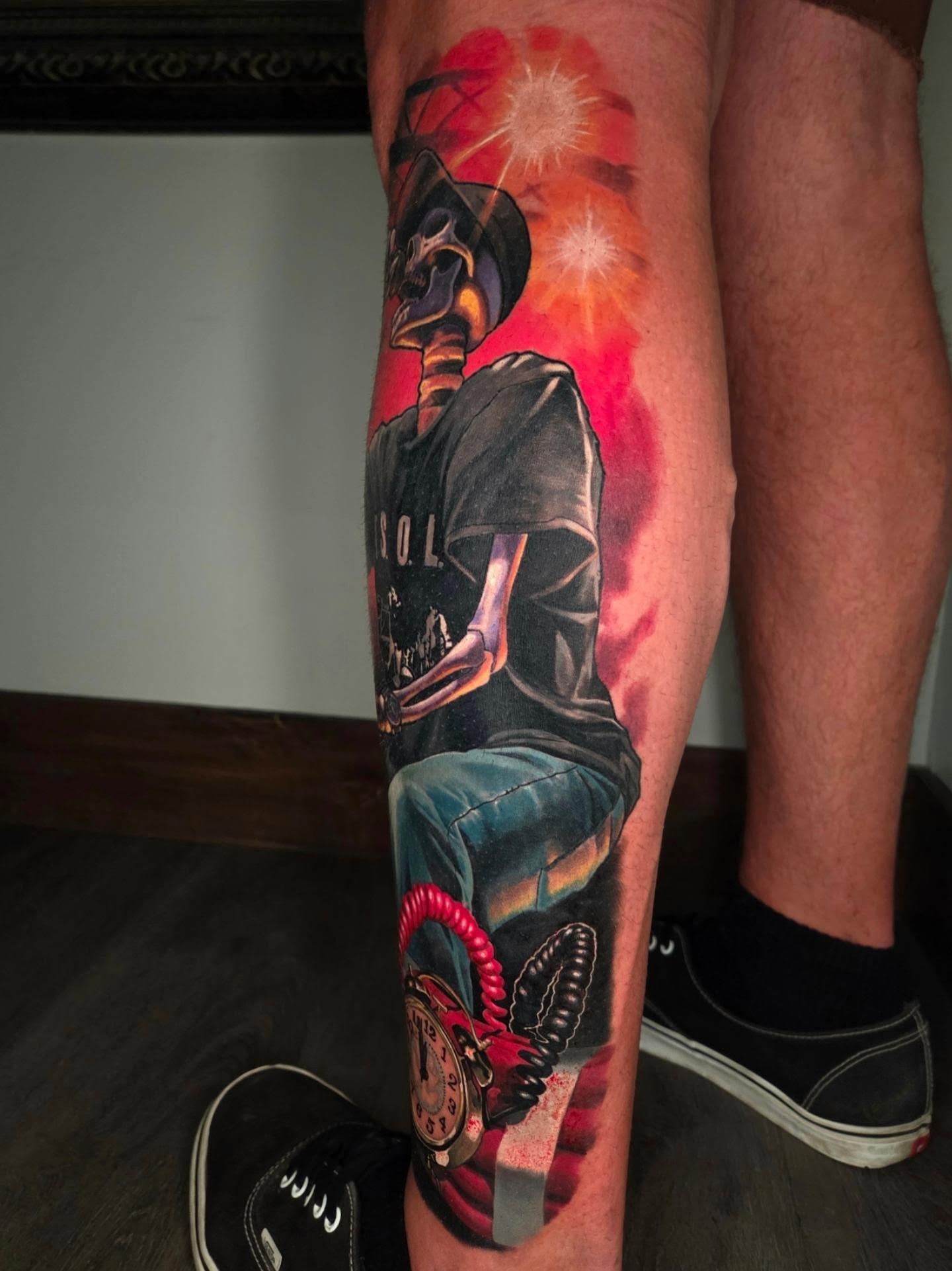 Skull with hat realism tattoo on the forearm by Preston