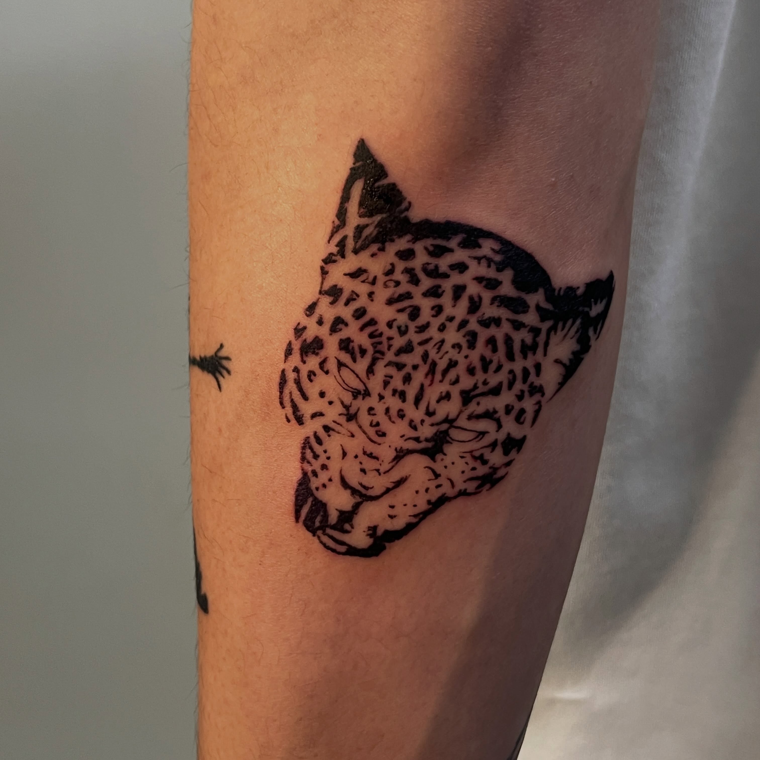 Leopard black and grey tattoo on the forearm by Koreatattoo Seoultattoo hongdaetattoo 서울타투