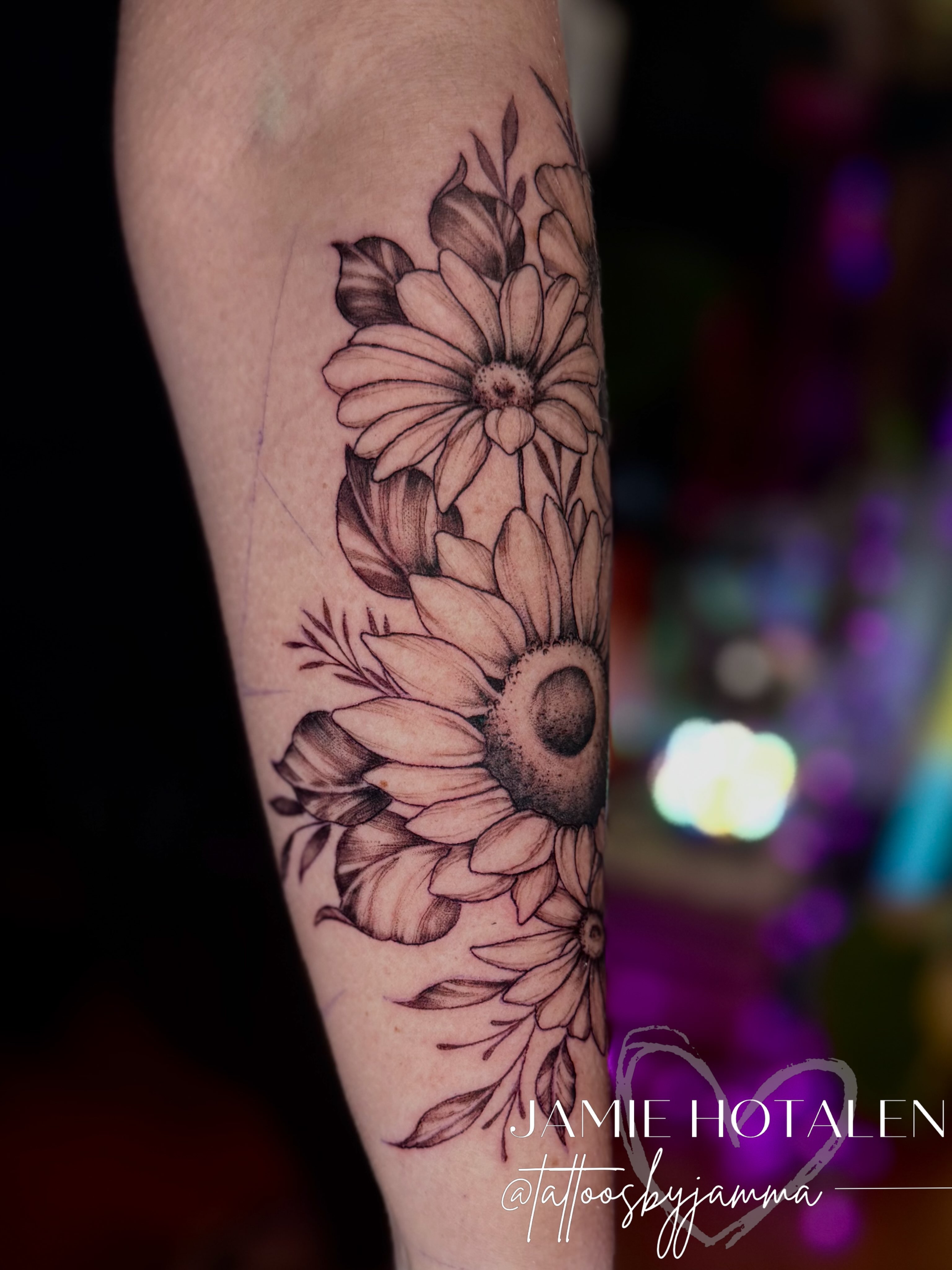 Sunflowers black and grey tattoo on the forearm by πππππππ π½π² ππππππ π°πππππ π πΉππππ π·ππππππβ¨