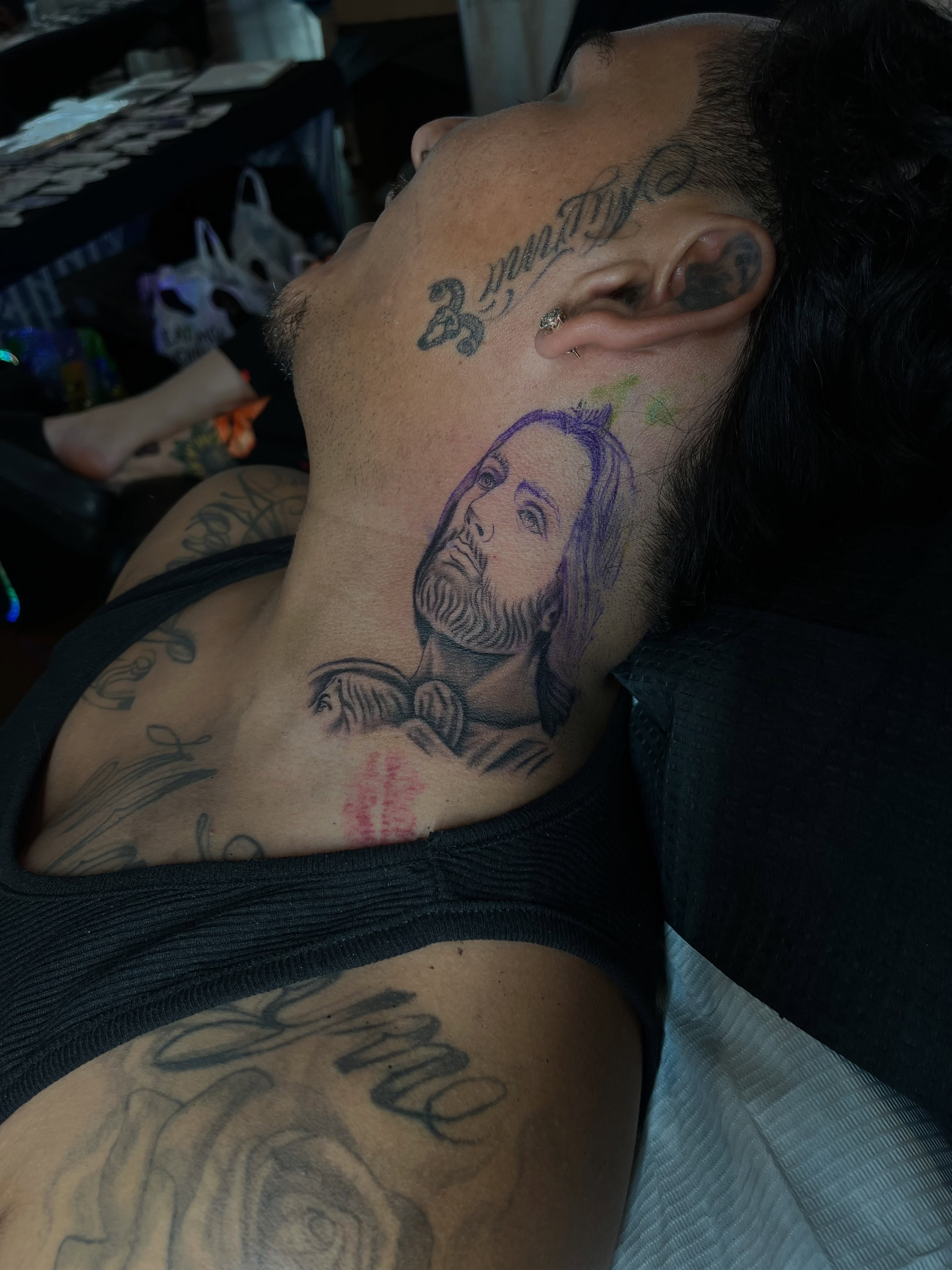 Portrait realism tattoo on the chest by DFW