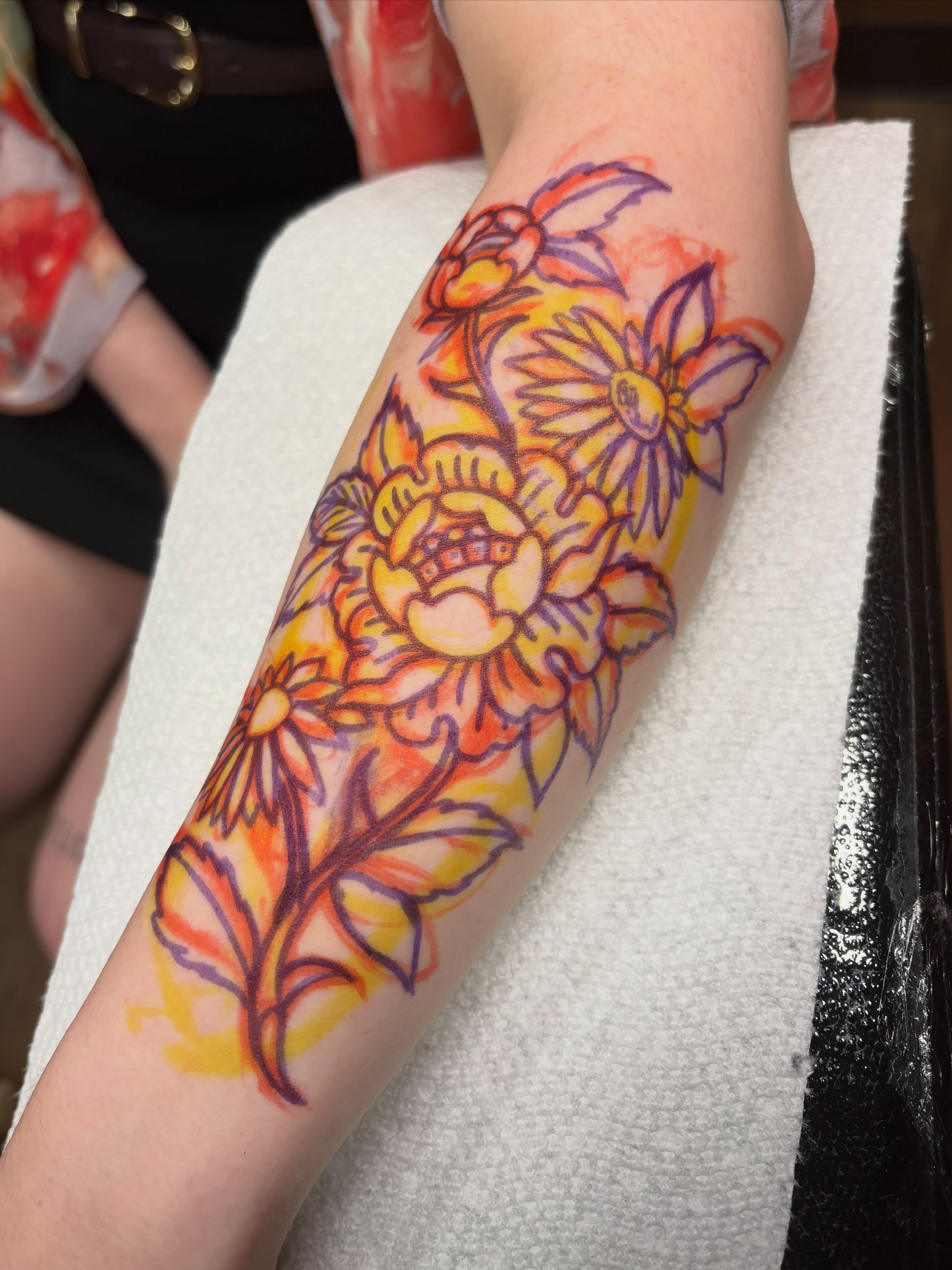 Floral bouquet watercolor tattoo on the forearm by sally ★ lee
