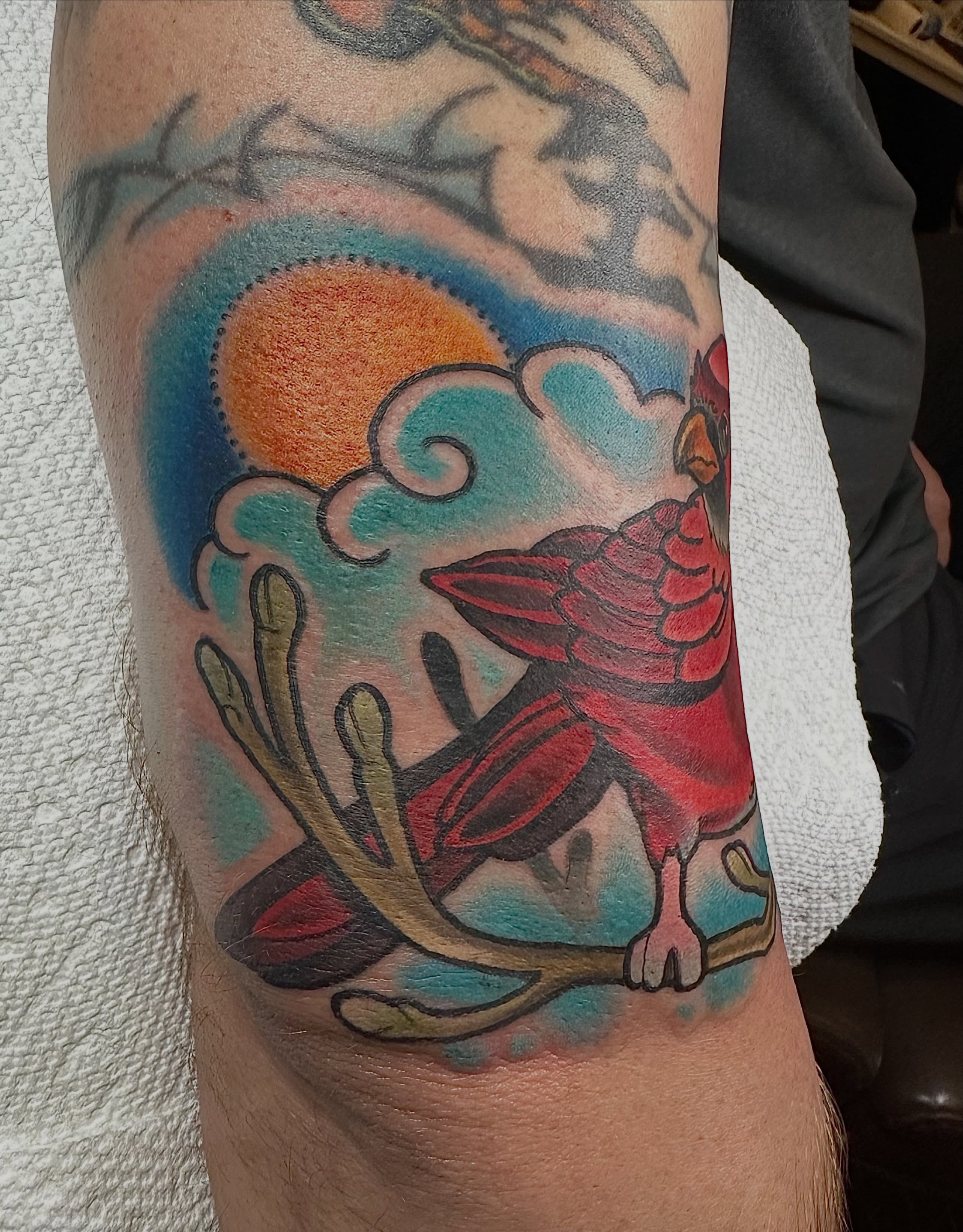 Bird and cactus American traditional tattoo on the forearm by Edward Knowles