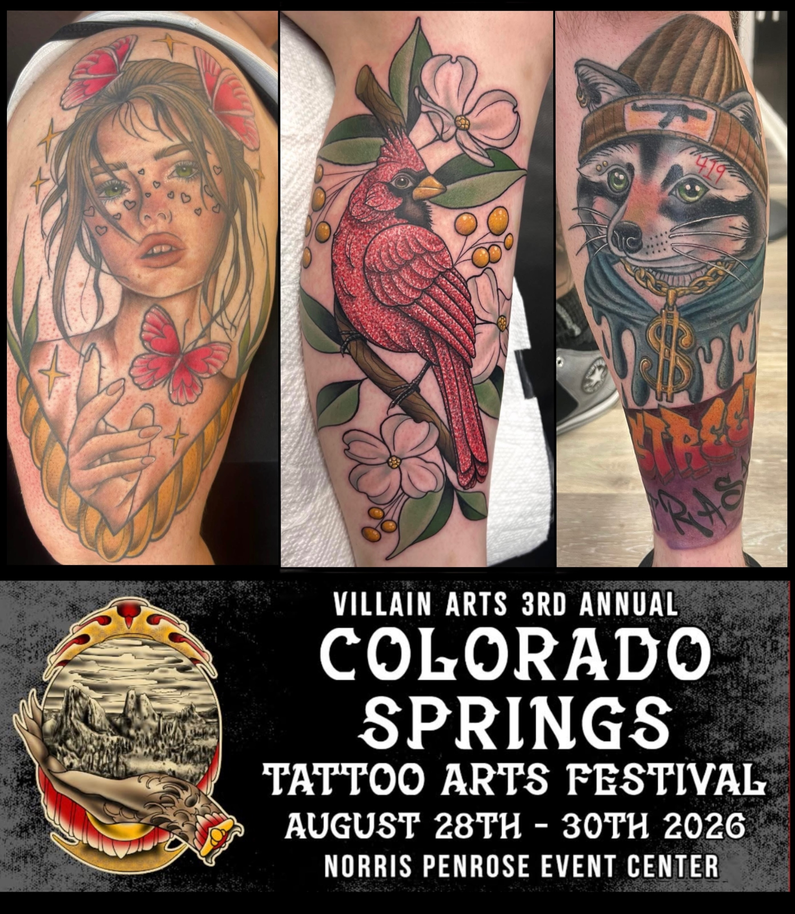 Woman with butterfly American traditional tattoo on the shoulder by Olivia Suzanne Fada