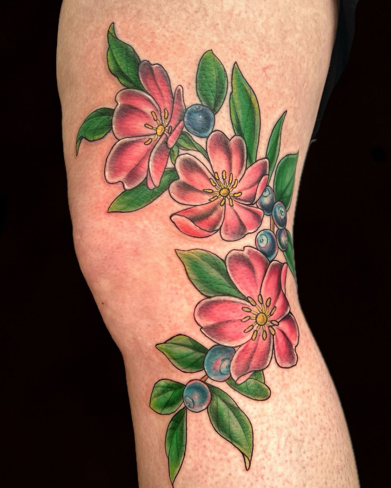 Flowers and berries new school tattoo on the forearm by Michelle Pomerantz 🌼 Portland Tattoo Artist