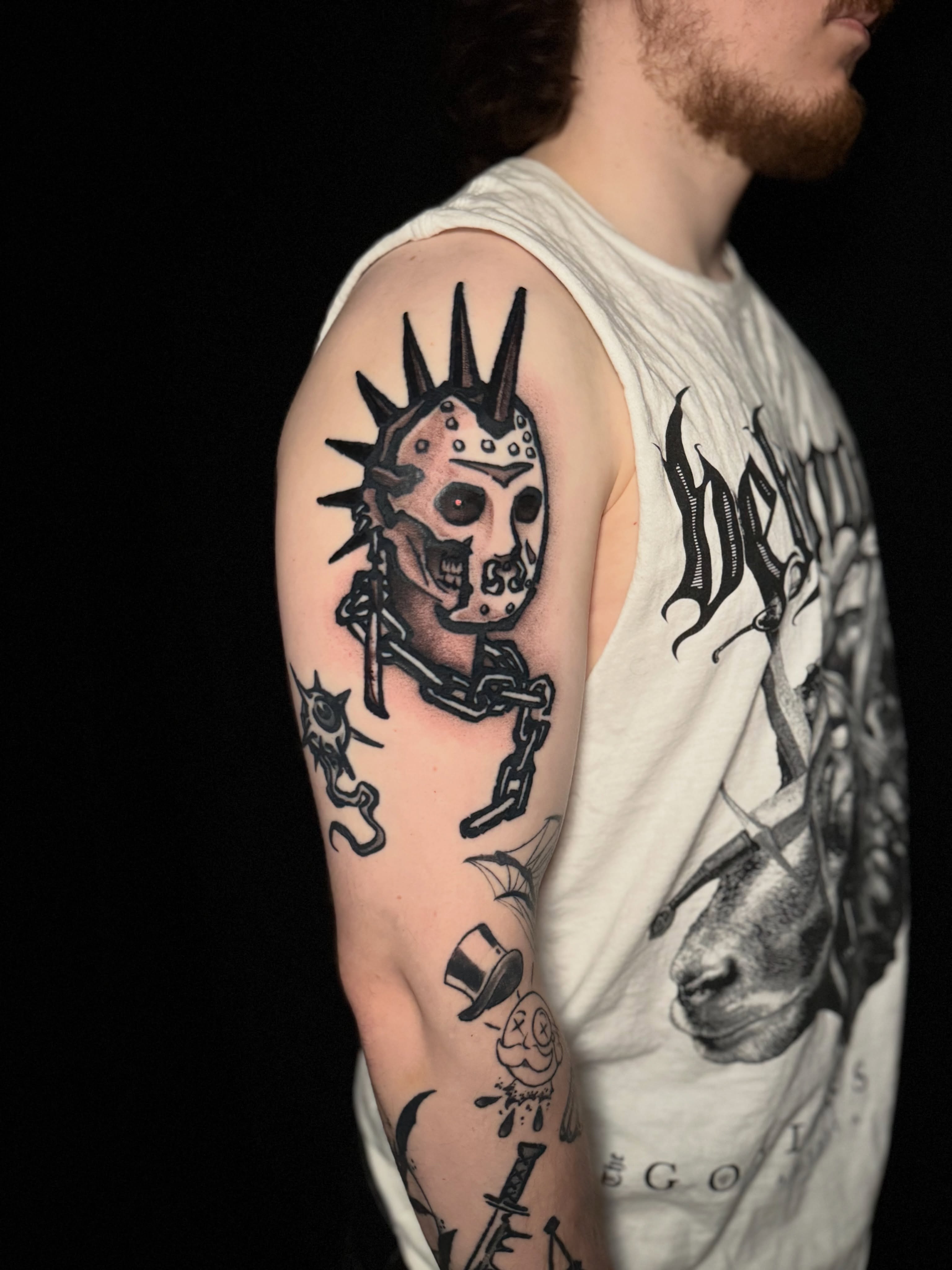 Punk skeleton dark realism tattoo on the forearm by z o y a, Seattle, Washington